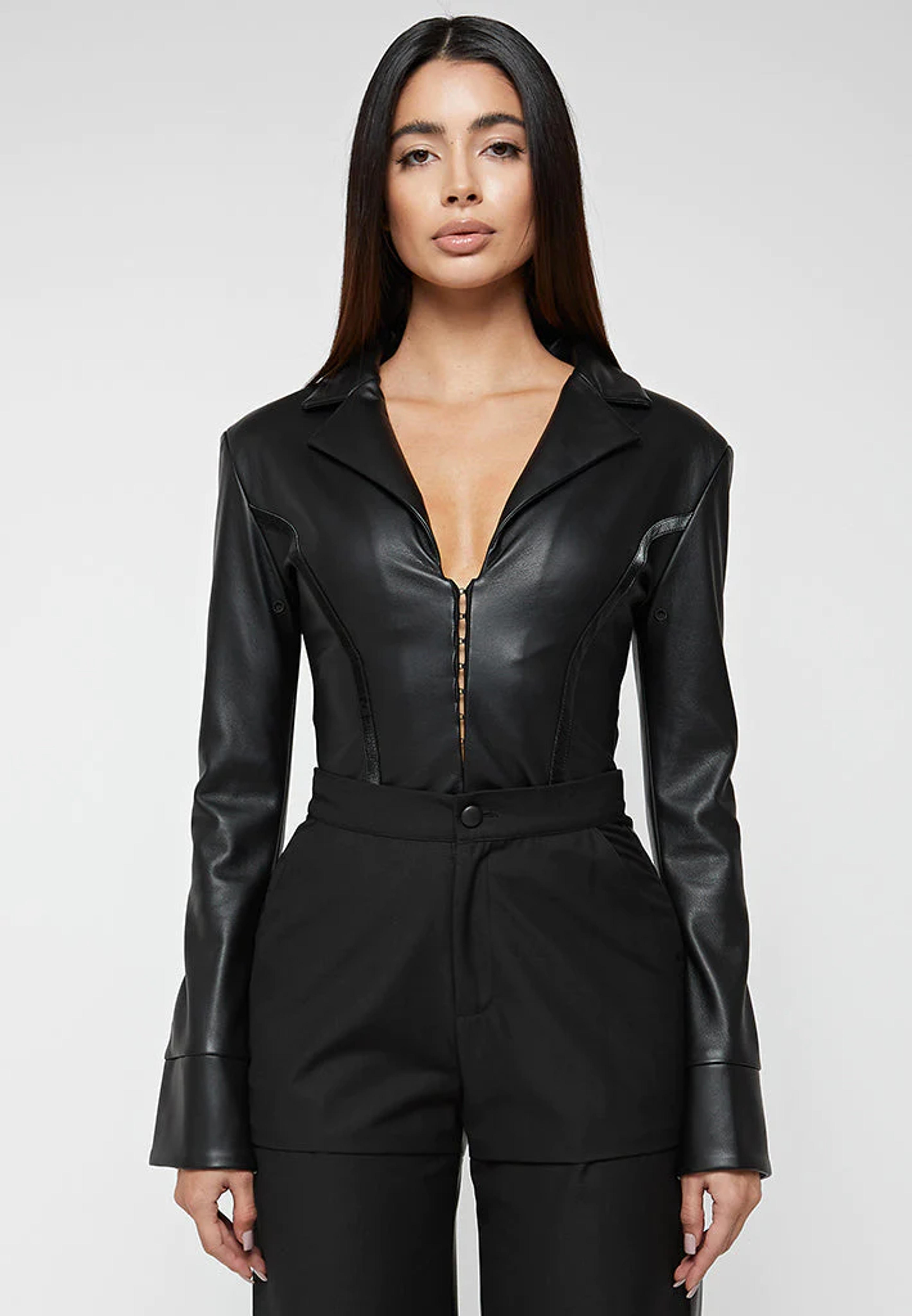 Vegan Leather Blazer Bodysuit - Black - EU 34 / Black / WMN2224-01