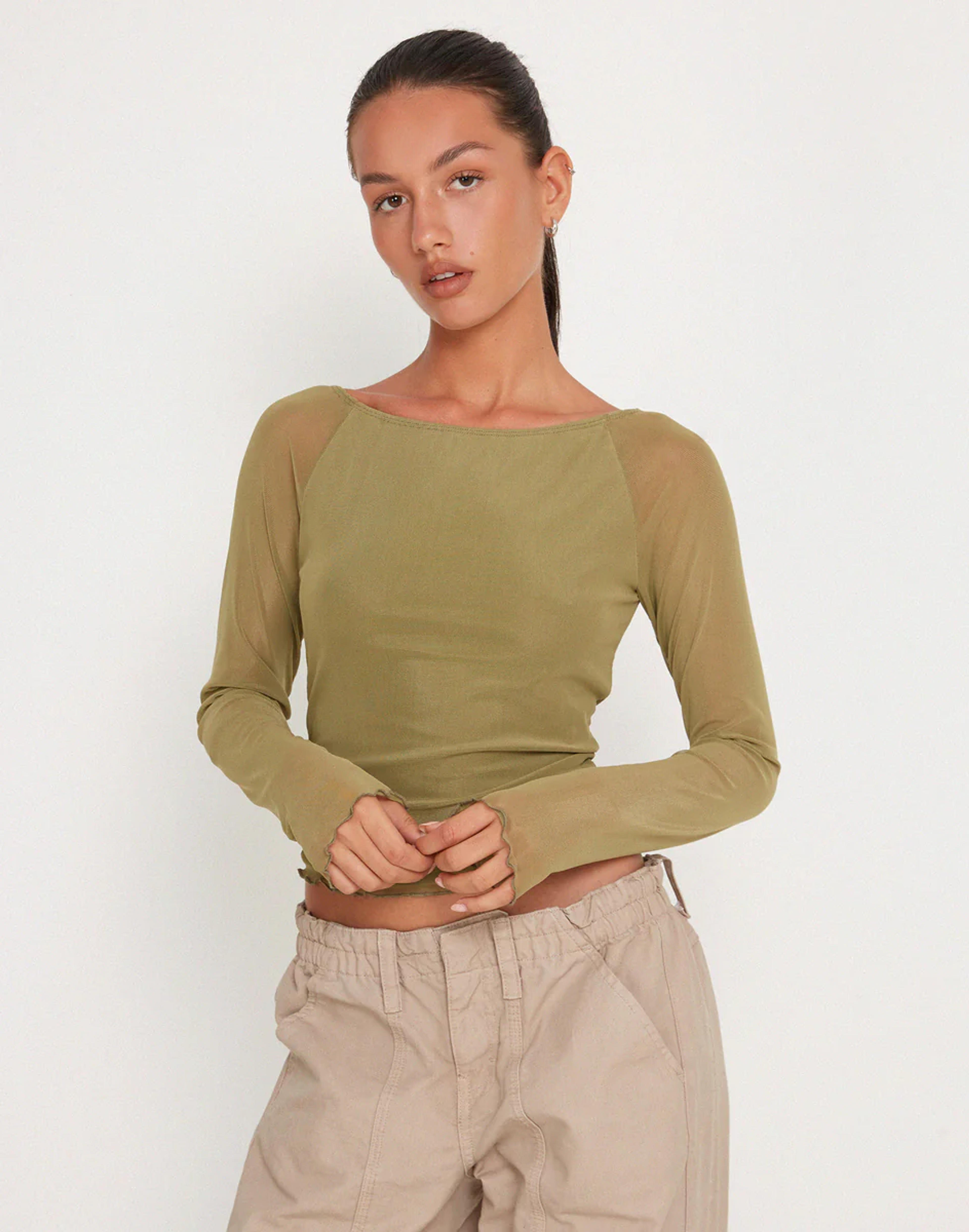 Olive Long Sleeve Top | Mahira – motelrocks.com