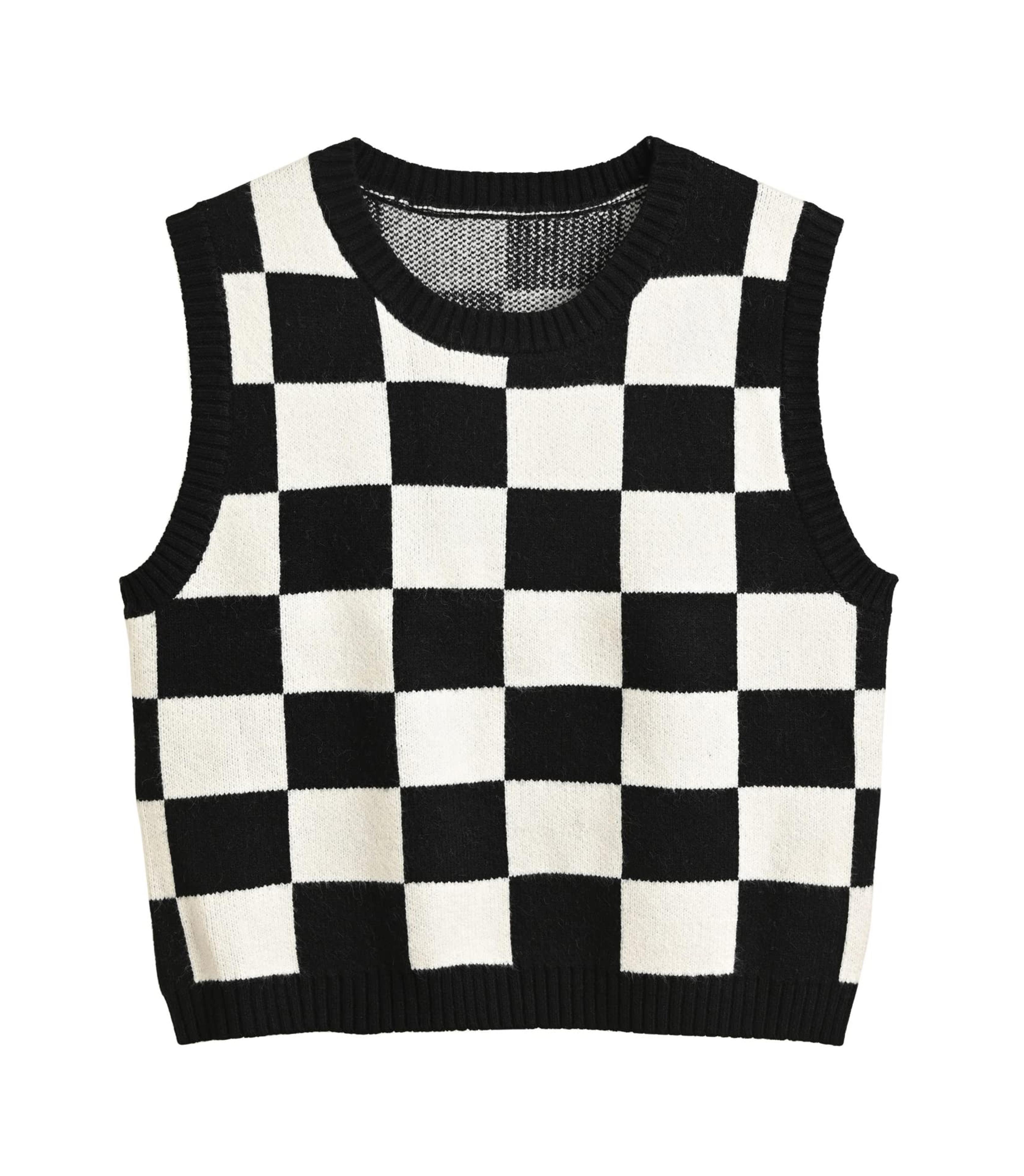 Hyipels Argyle Sweater Vest Women Y2K Plaid Knitted Streetwear Preppy Style V Neck Crop Knitwear Tank Top for Girl