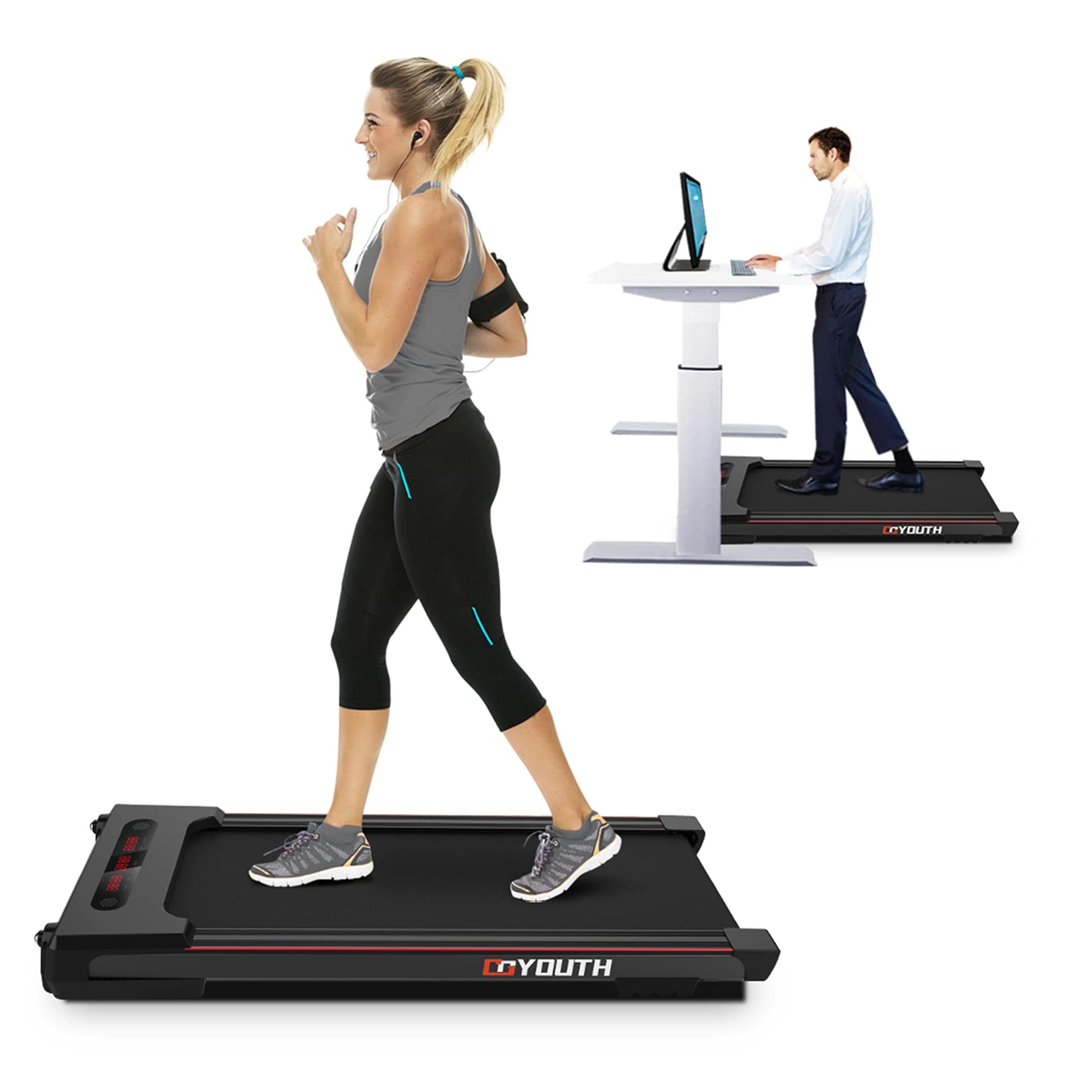 GOYOUTH 2 in 1 Under Desk Electric Treadmill Motorized Exercise Machine with Wireless Speaker, Remote Control and LED Display, Walking Jogging Machine for Home/Office Use