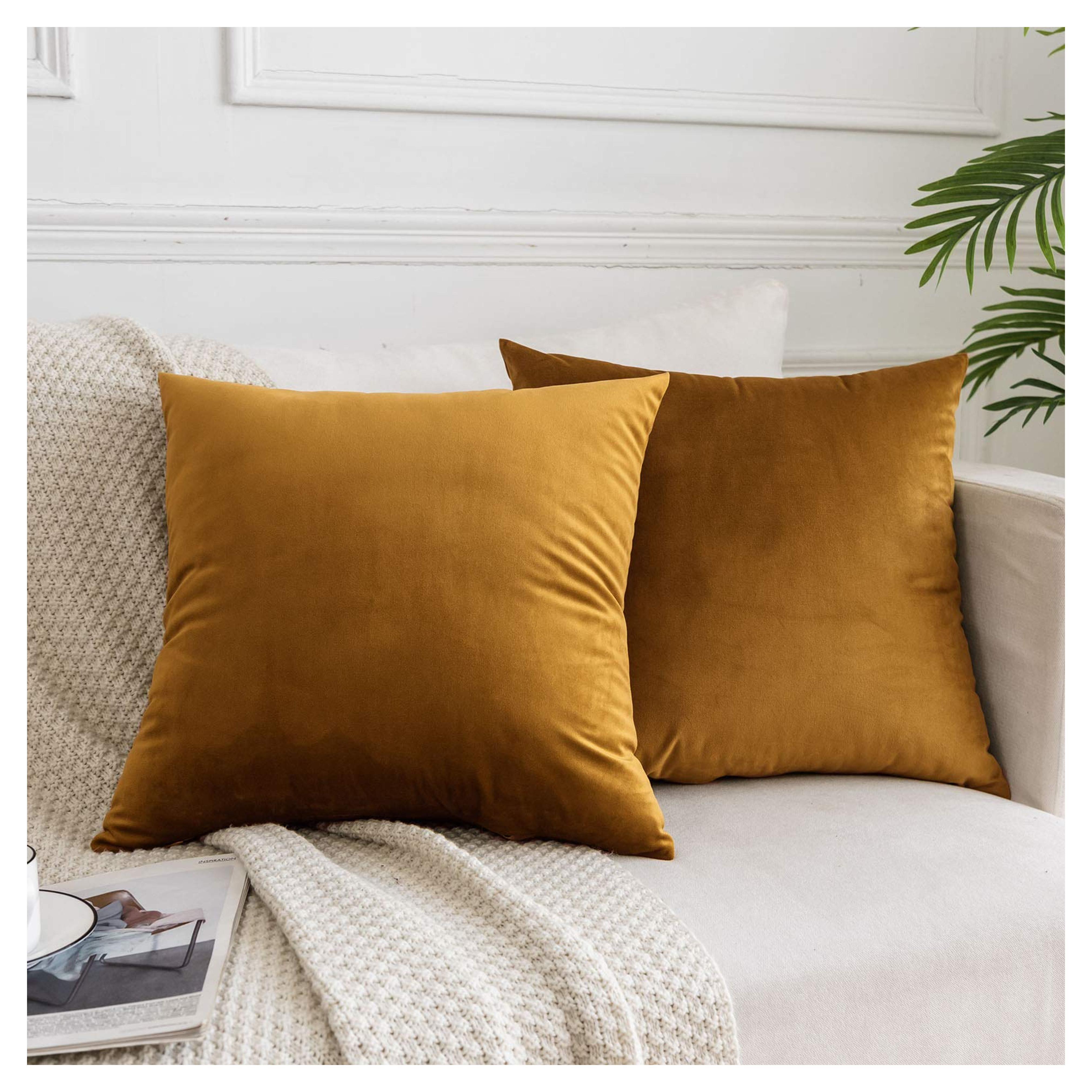 Amazon.com: JUSPURBET Mustard Yellow Velvet Throw Pillow Covers 18x18 Set of 2 for Sofa Couch Bed,Decorative Soft Solid Cushion Cases : Home & Kitchen