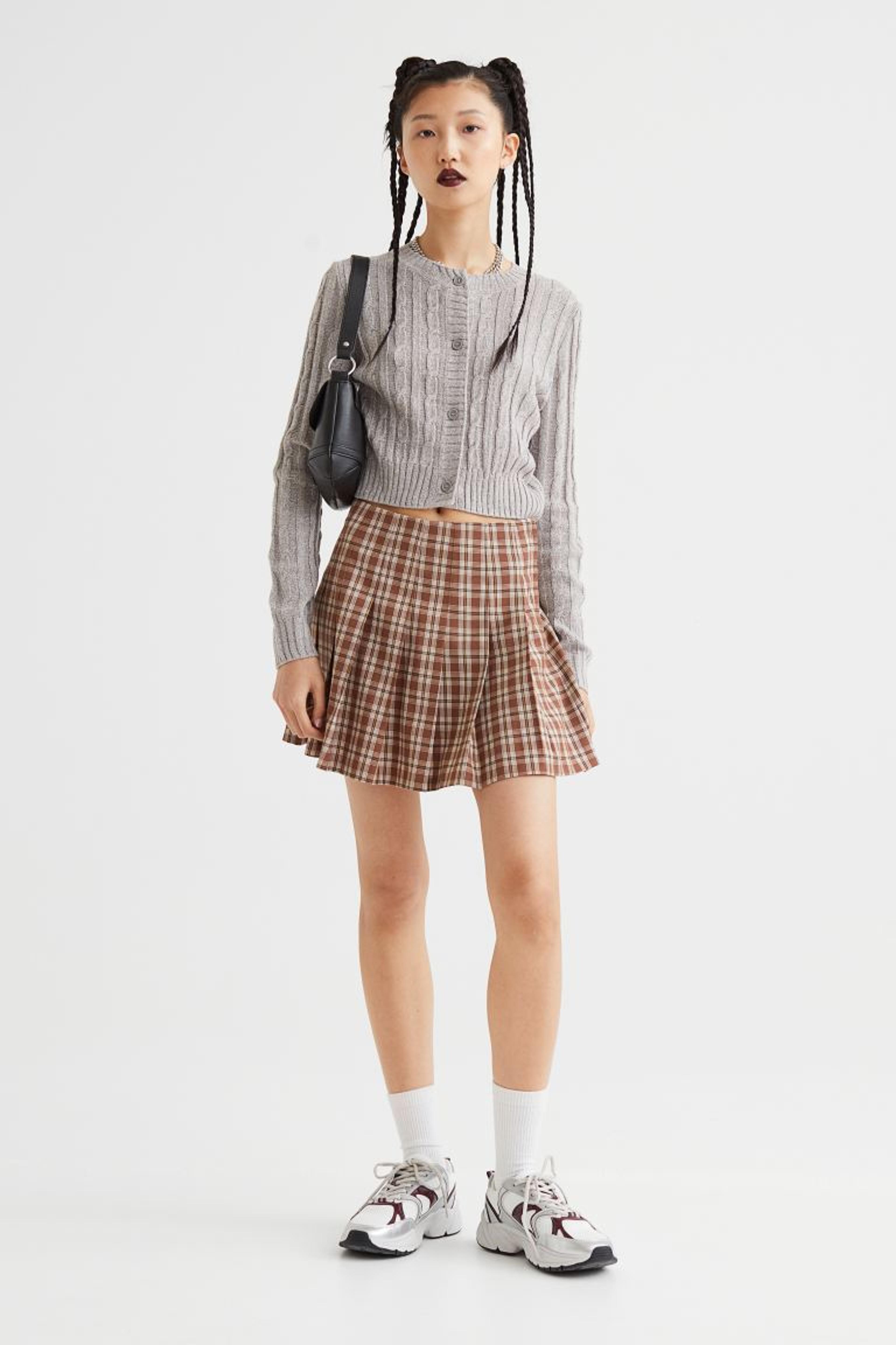 Pleated skirt - Brown/Checked - Ladies | H&M