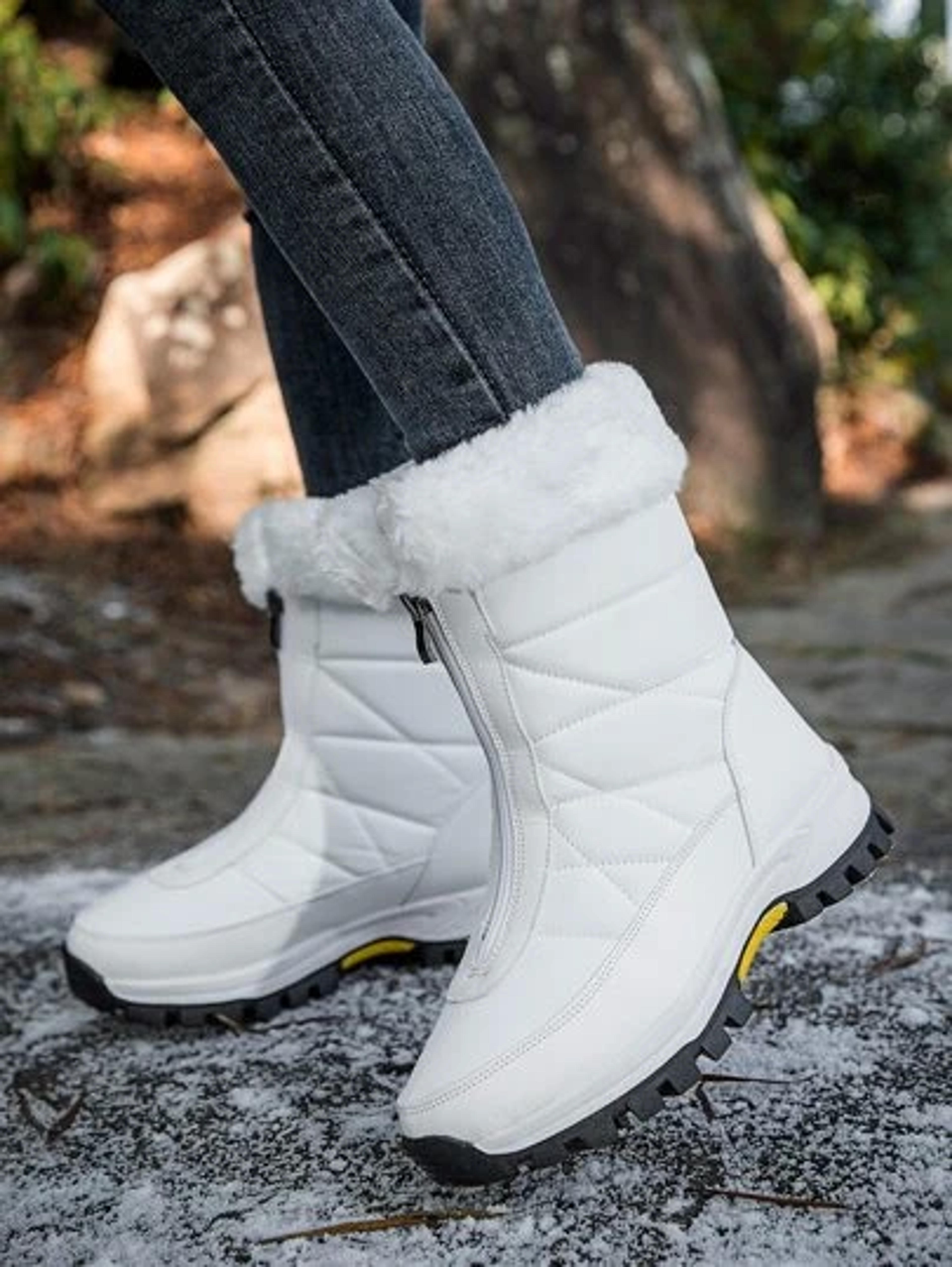 Zip Front Contrast Fluffy Snow Boots | SHEIN USA