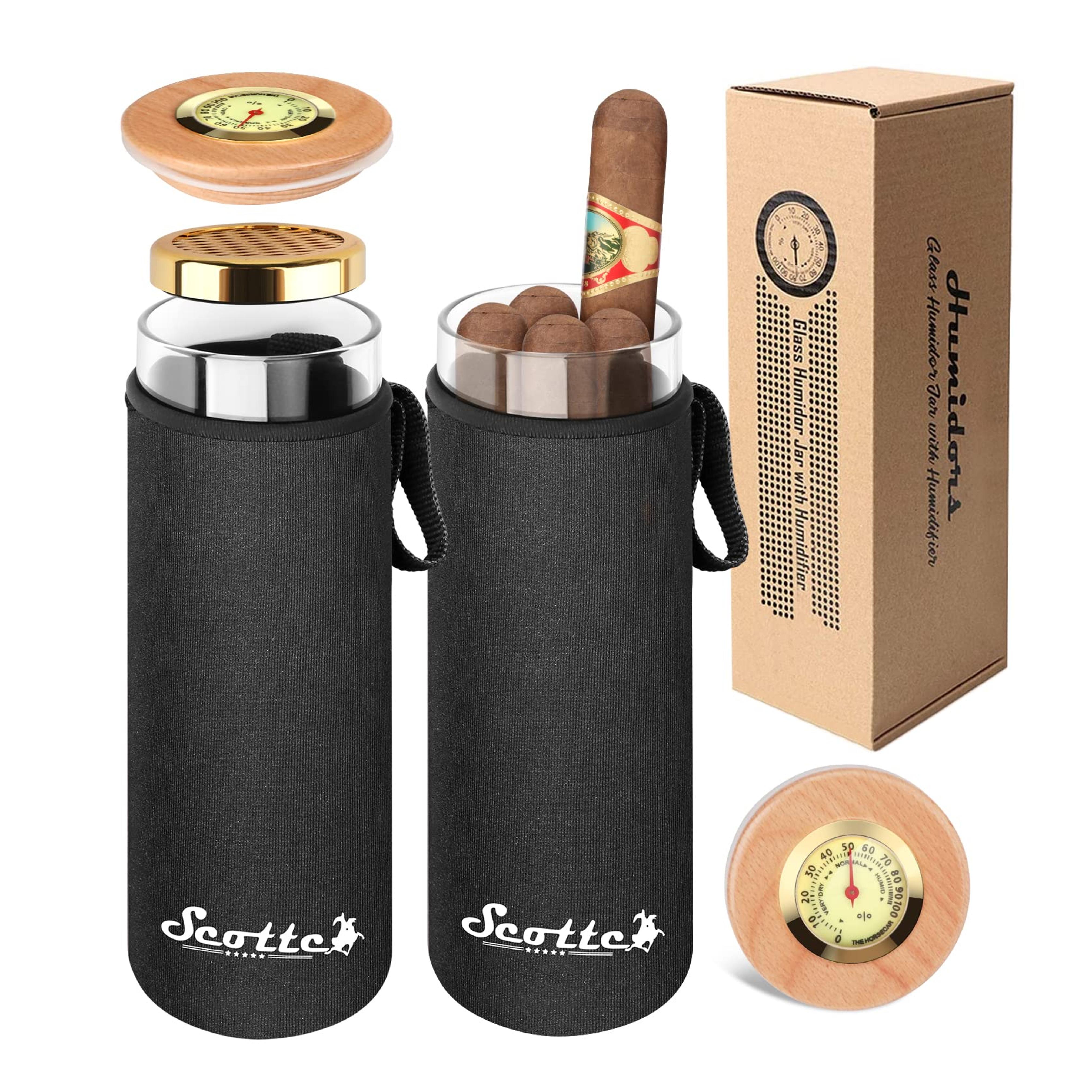 Amazon.com: Scotte Cigar Case Humidor Gift Box Cigars jar humidifiers-Cigar Hygrometer humidifier-Travel Cigar Tube for 4 to 5 Cigars (Black) : Health & Household