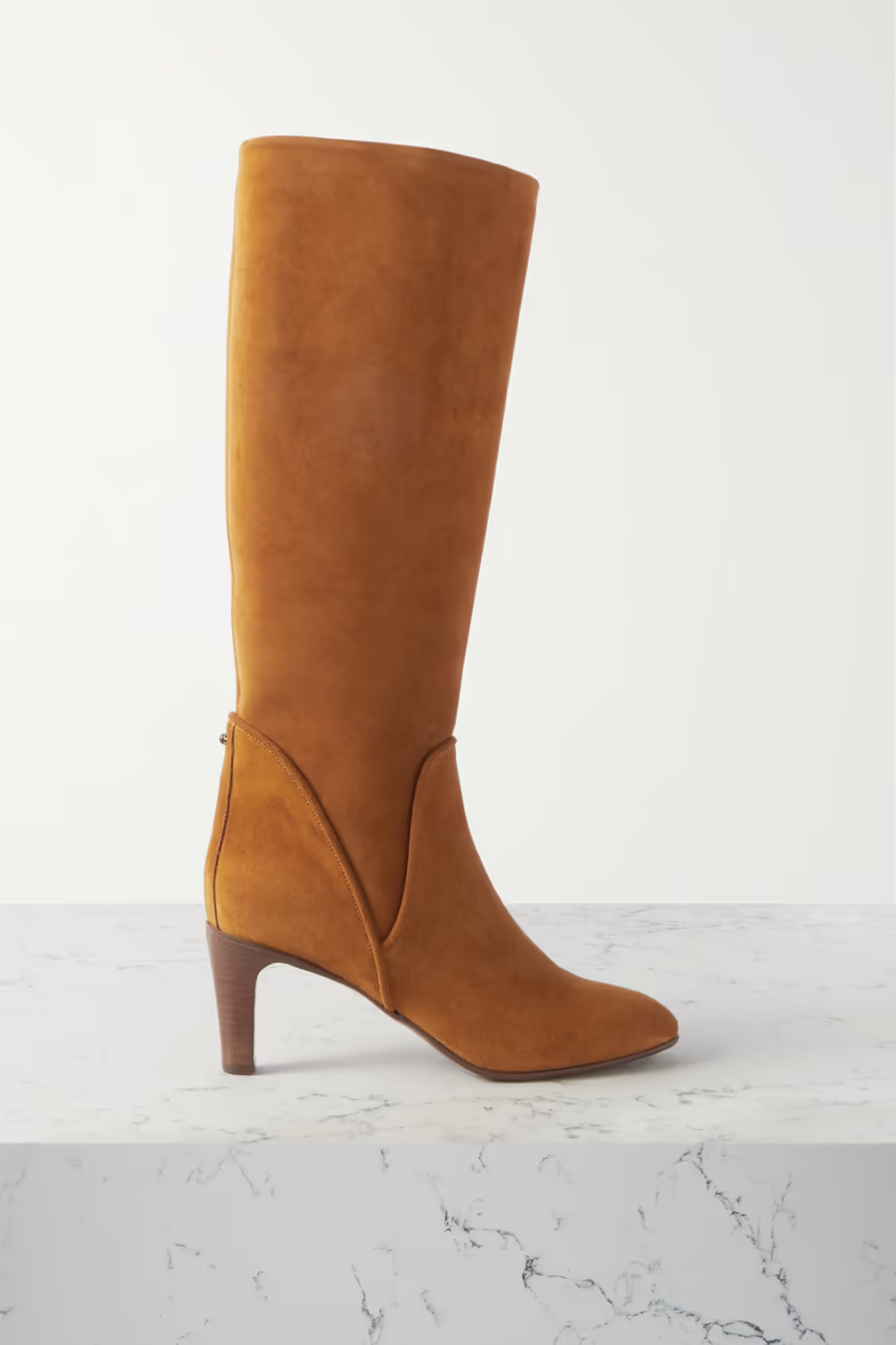 Tan Piper 70 suede knee boots | CHLOÉ | NET-A-PORTER