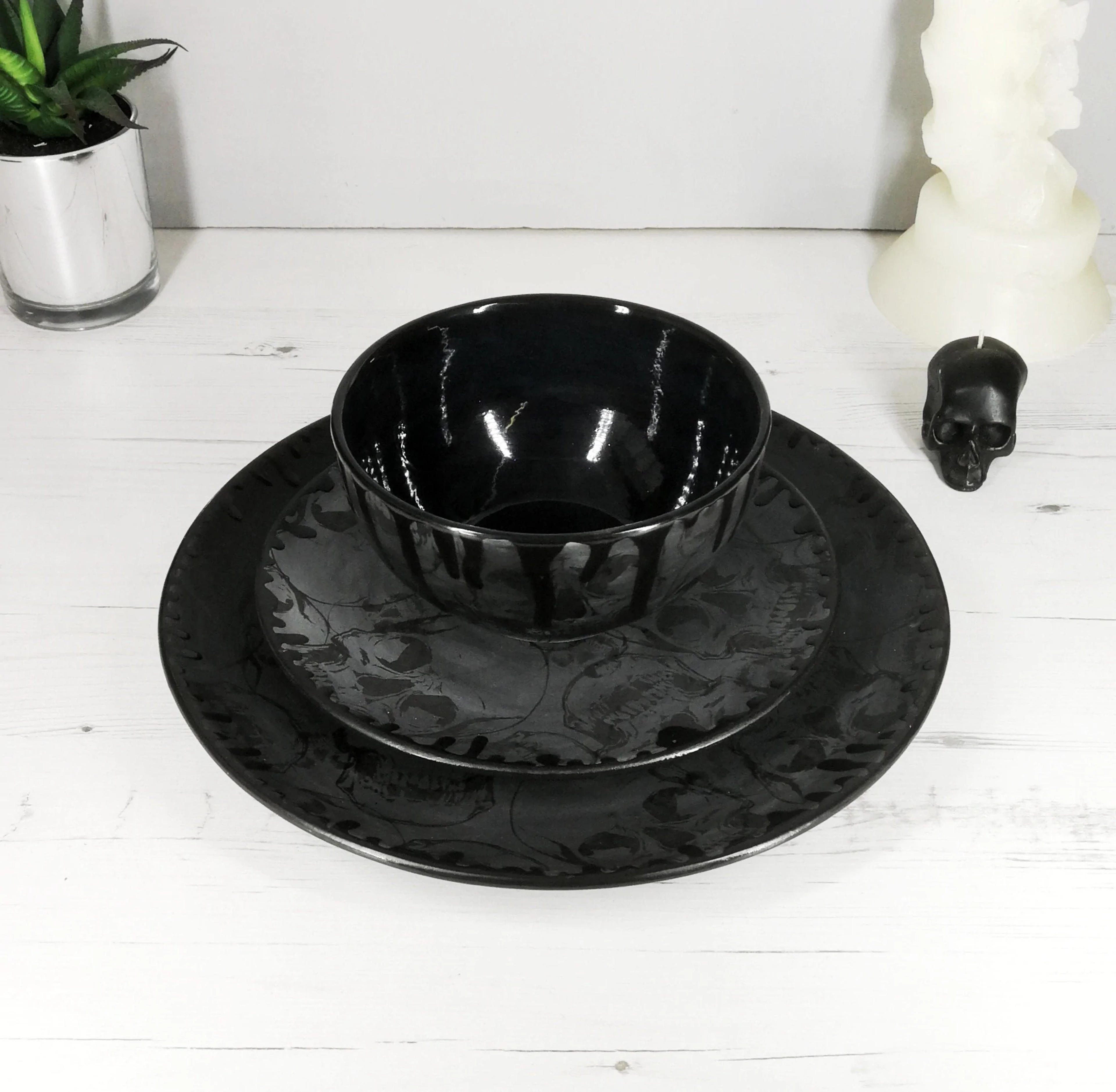 Matte Black Skull Dinner Set - Set of 3