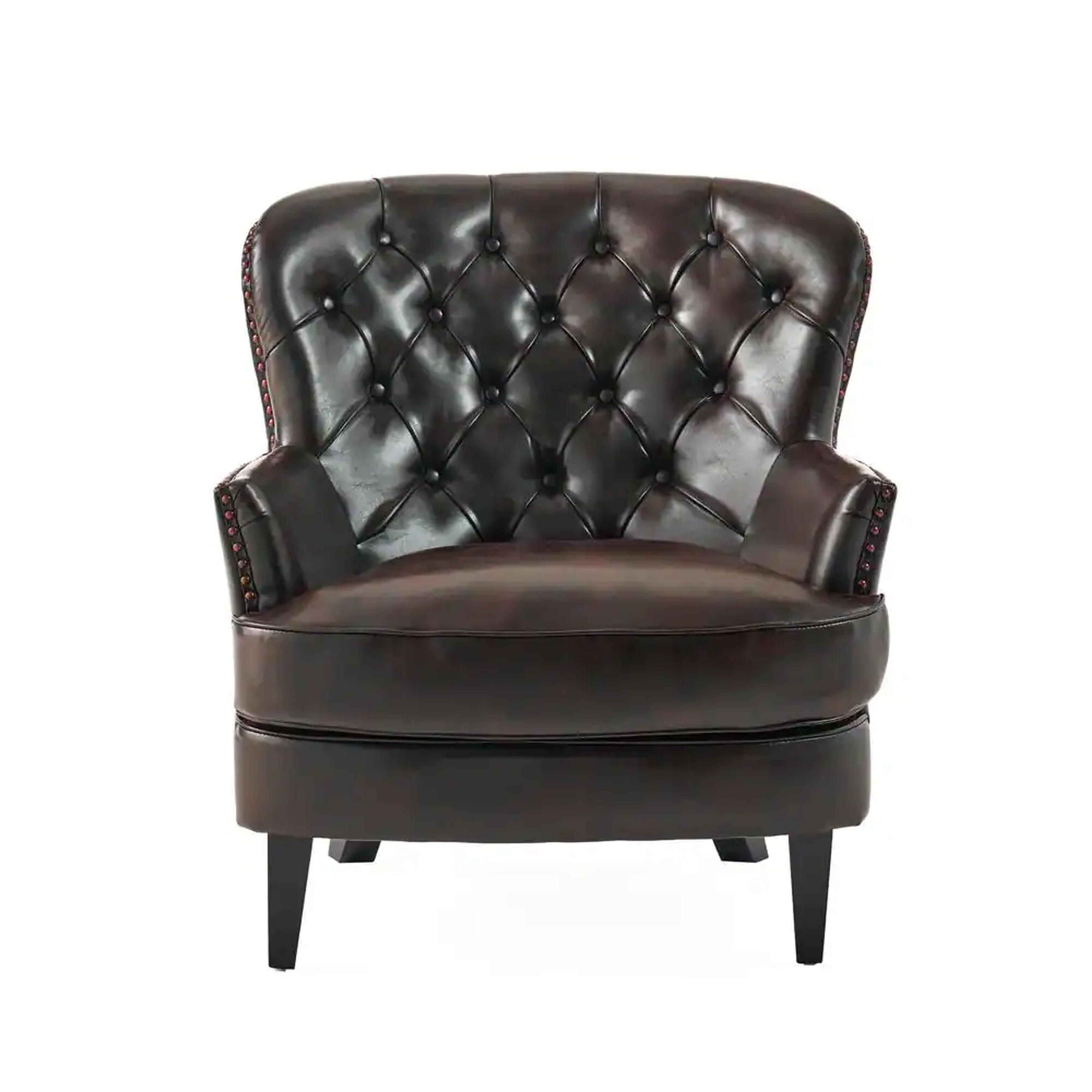 Noble House Tafton Brown Leather Tufted Club Chair 562 - The Home Depot