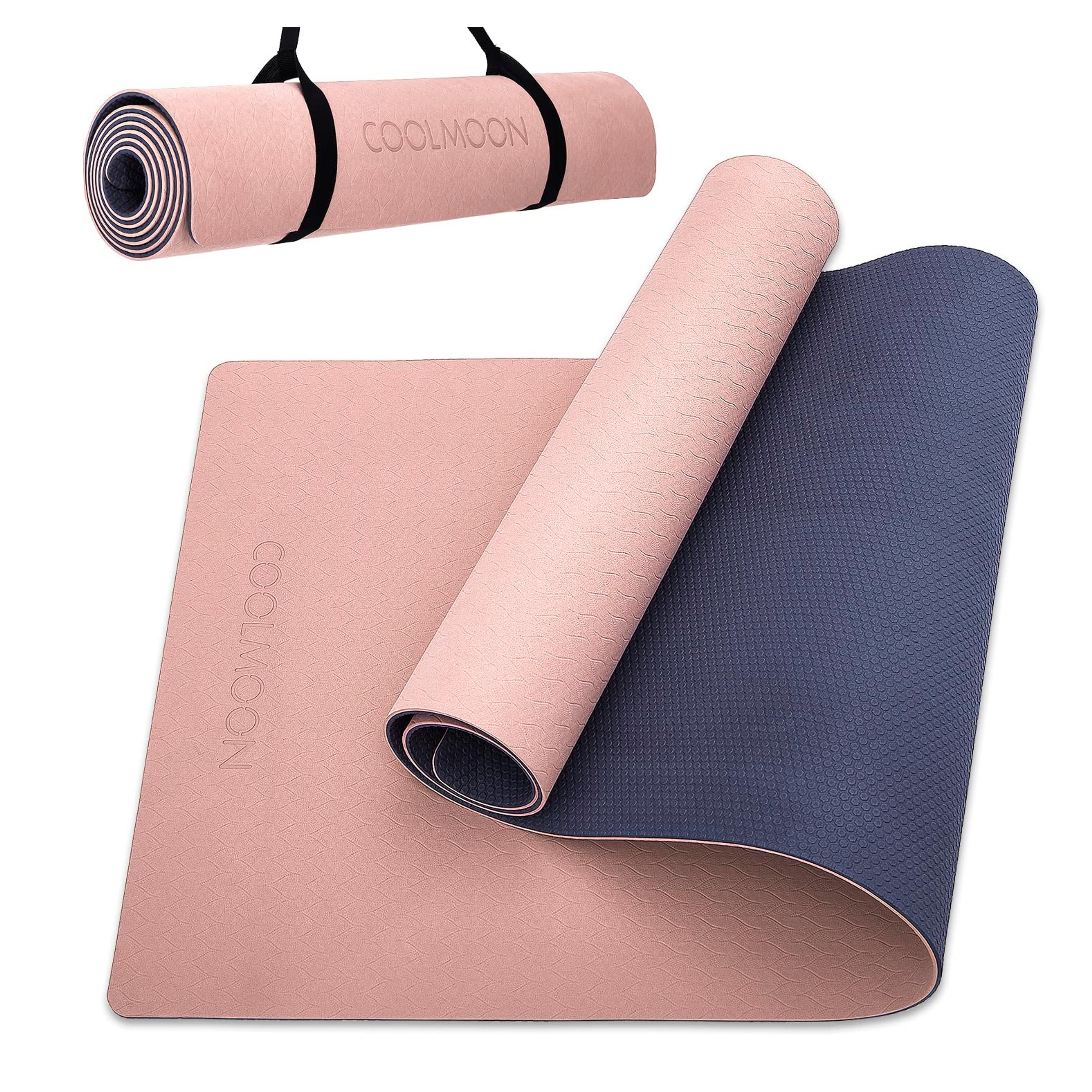 COOLMOON 1/4 Inch Extra Thick Yoga Mat Double-Sided Non Slip,Yoga Mat For Women and Men,Fitness Mats With Carrying Strap,Eco Friendly TPE Yoga Mat , Pilates And Exercises Mat