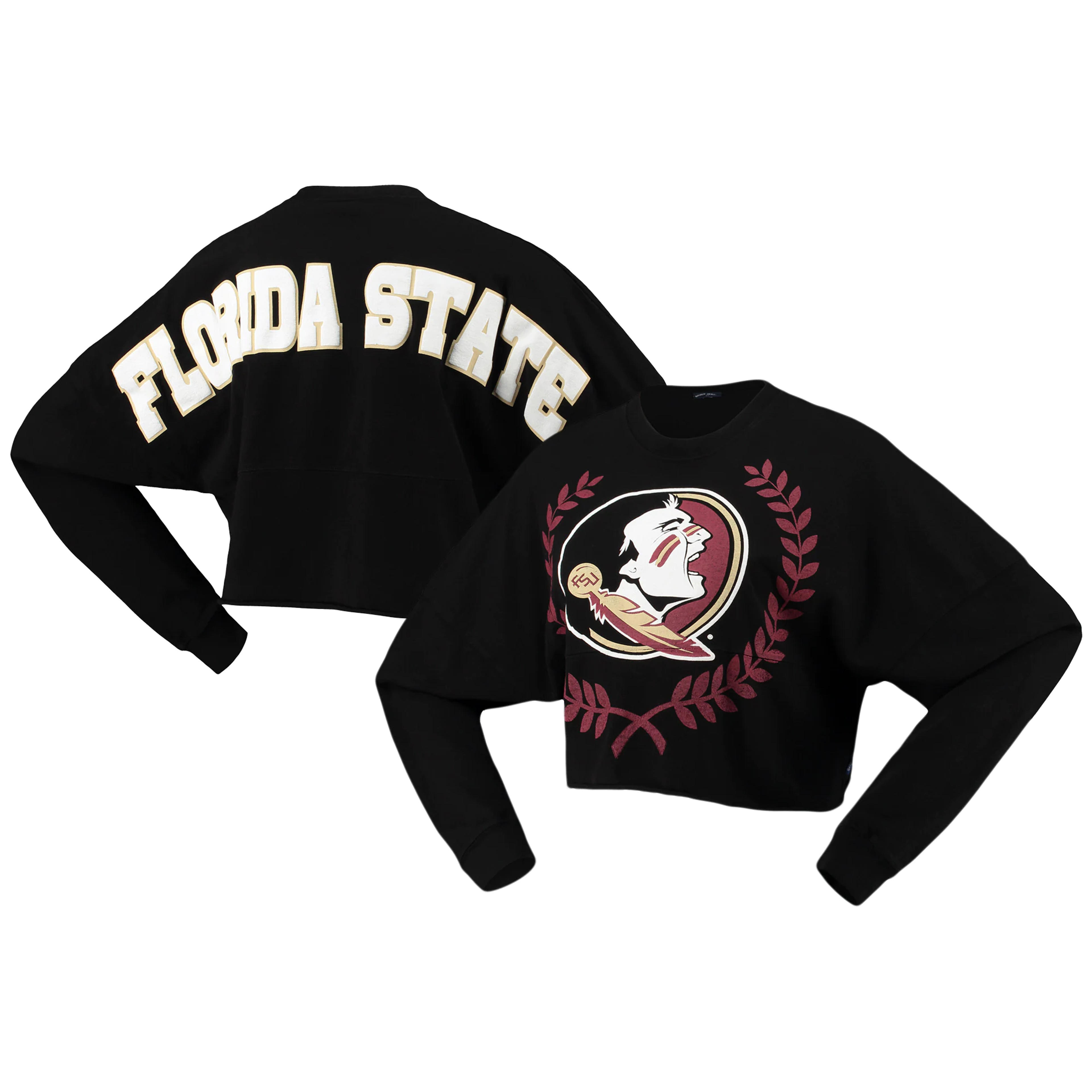 Florida State Seminoles Women's Laurels Crop Long Sleeve T-Shirt - Black