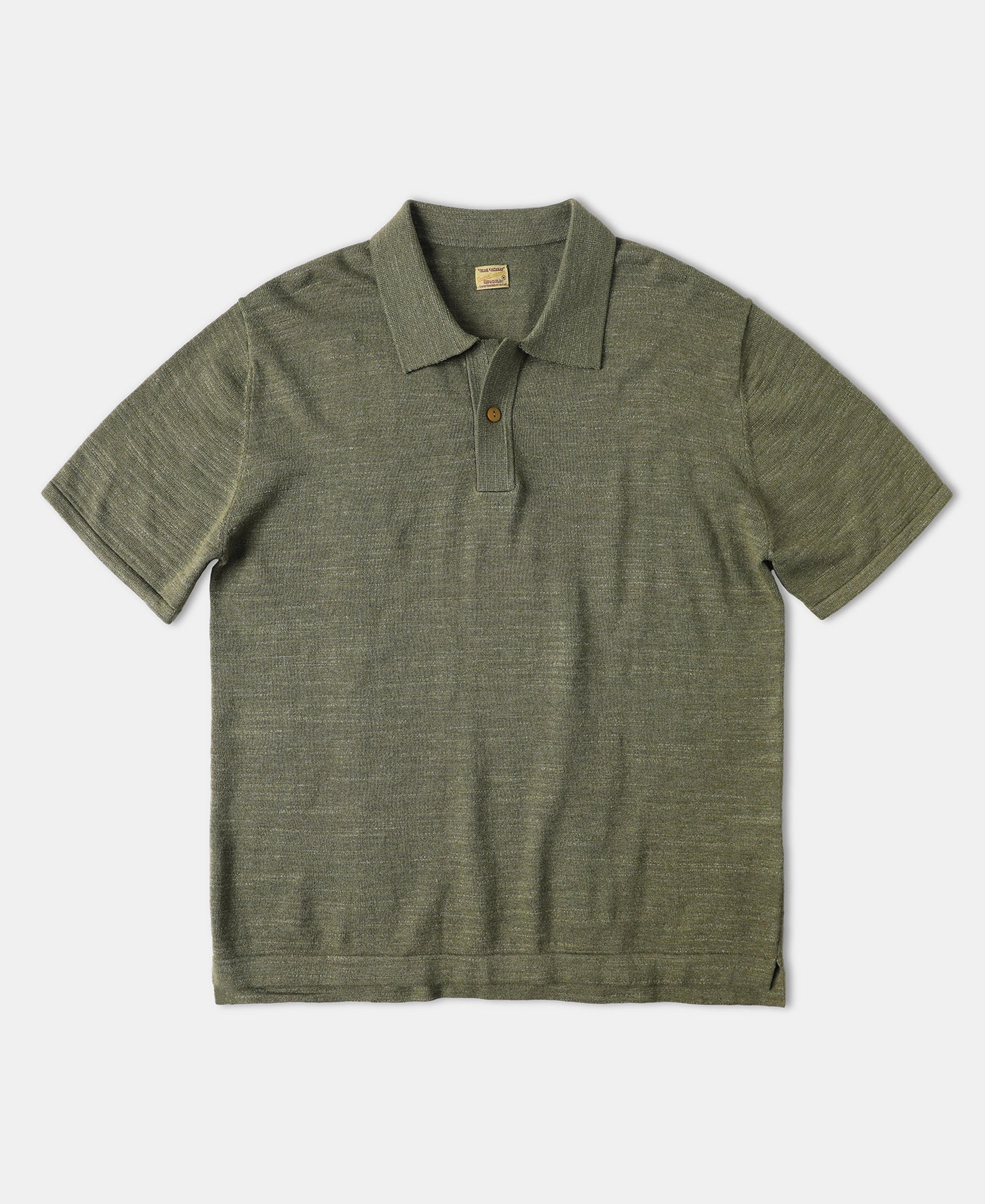 High-low Hem Slub Cotton Short Sleeve Polo Shirt - Olive | Olderbest