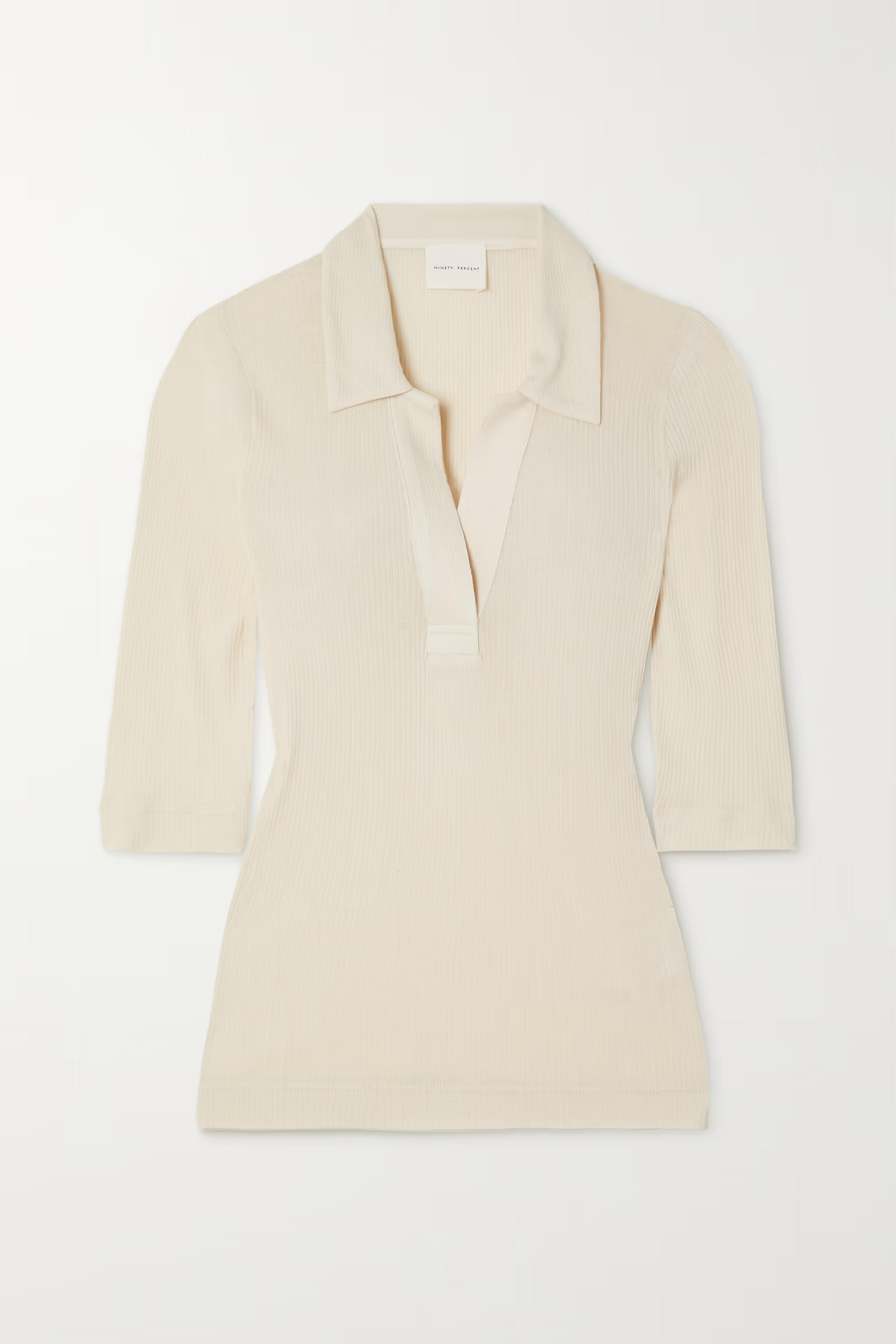 Beige Tadeo ribbed organic cotton top | NINETY PERCENT | NET-A-PORTER