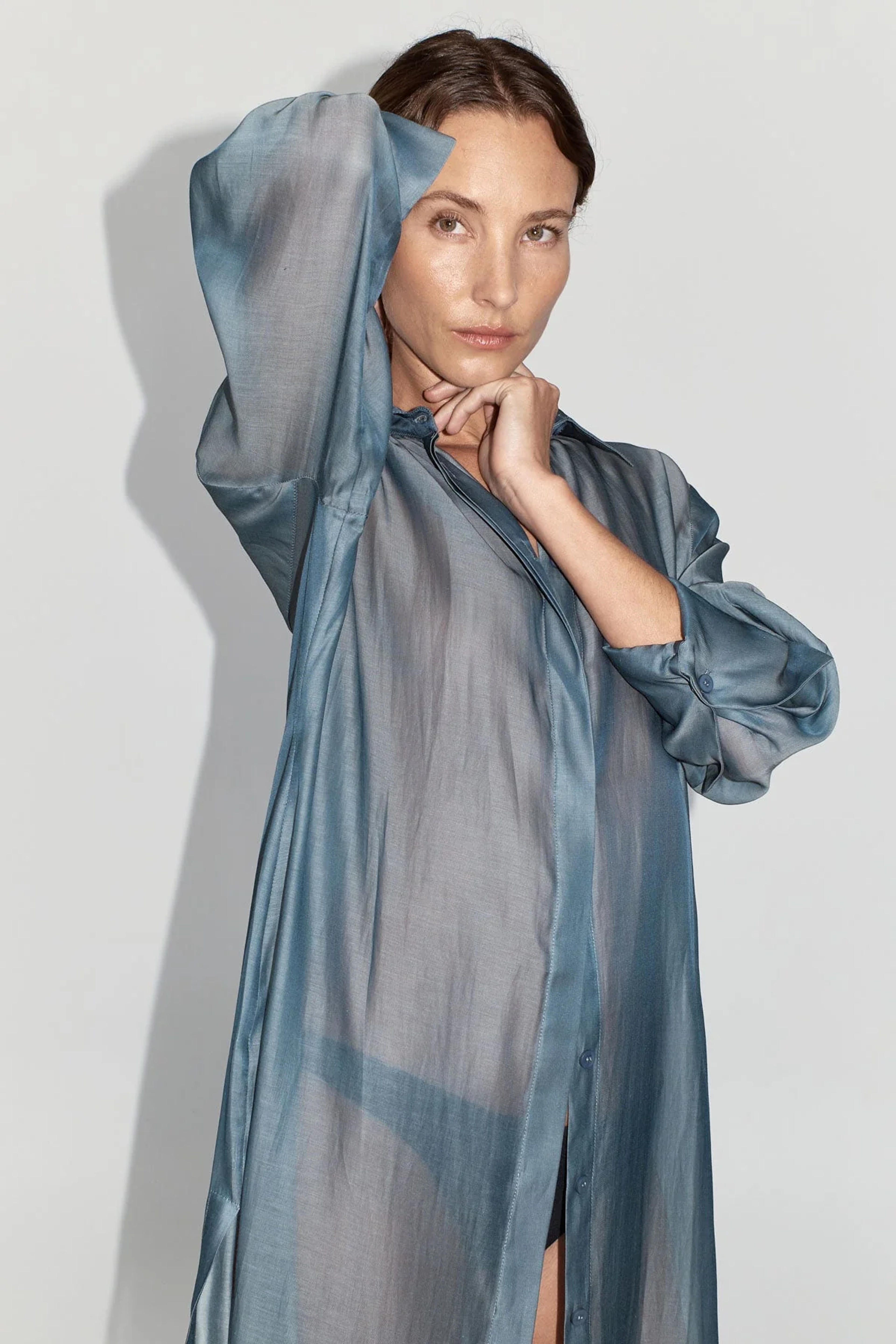 St. Agni | Sheer Shirt Dress - Slate