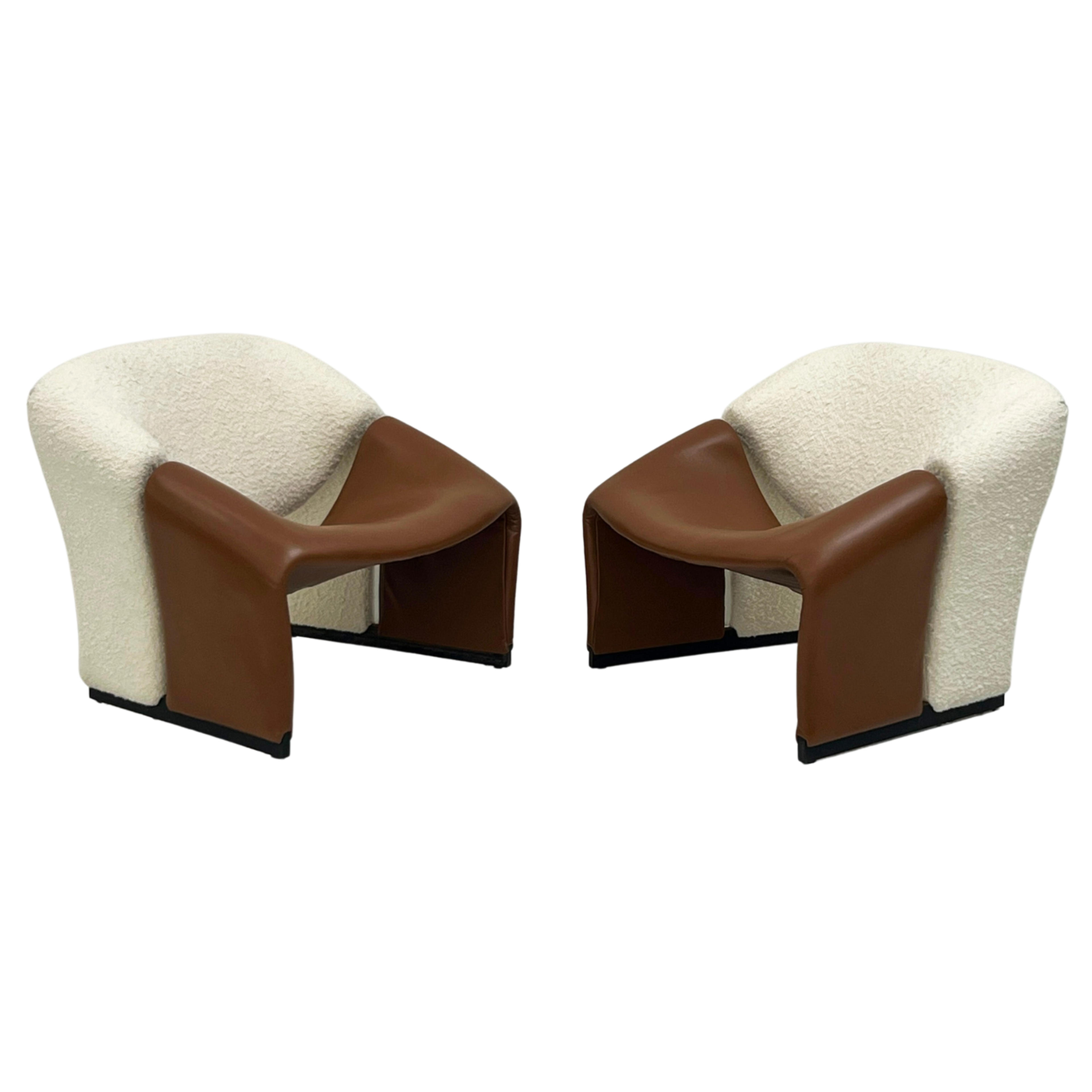 Pierre Paulin 'Groovy' Chairs, Model F580 for Artifort in Ivory Bouclé & Leather, 1960s