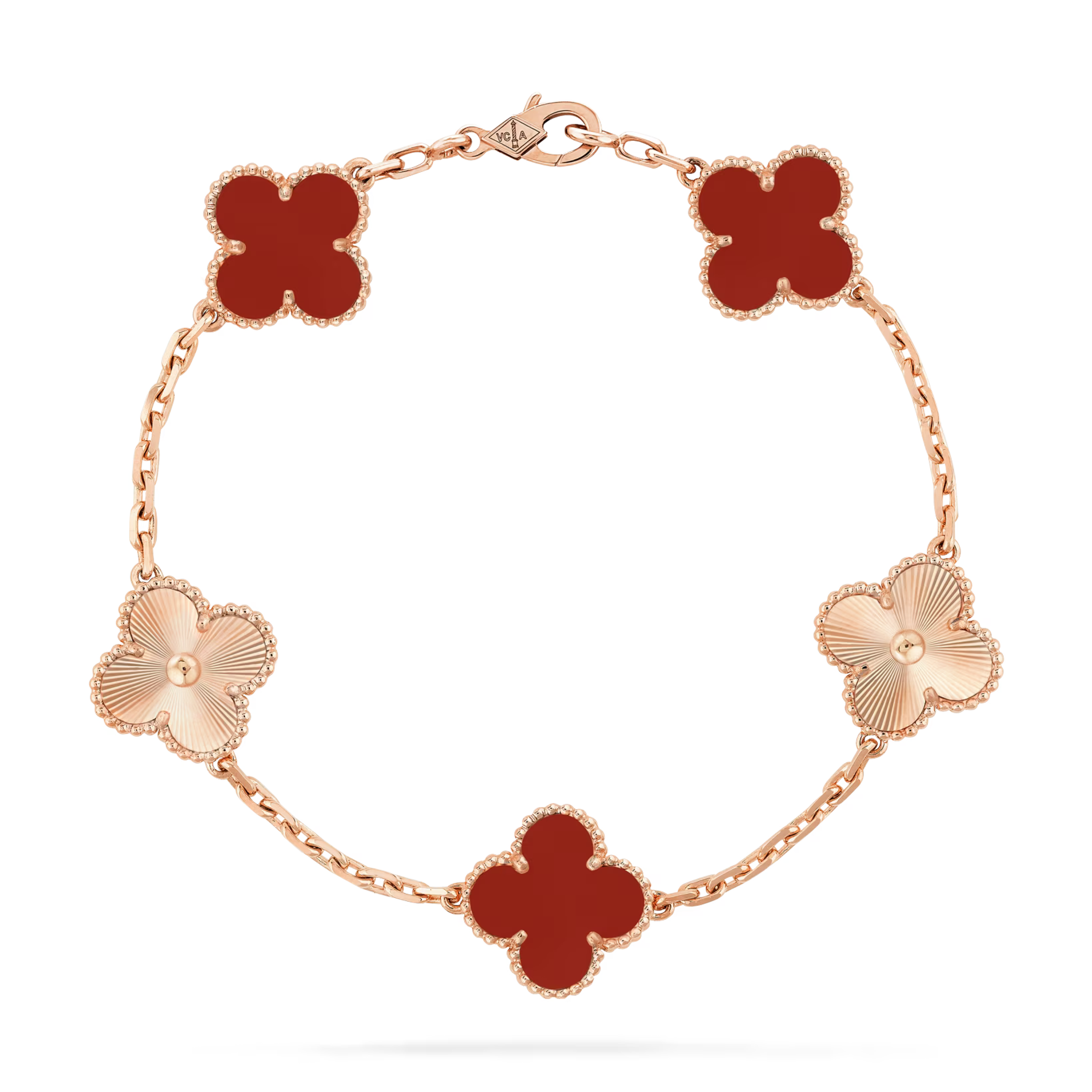 Vintage Alhambra bracelet, 5 motifs 18K rose gold, Carnelian - Van Cleef & Arpels