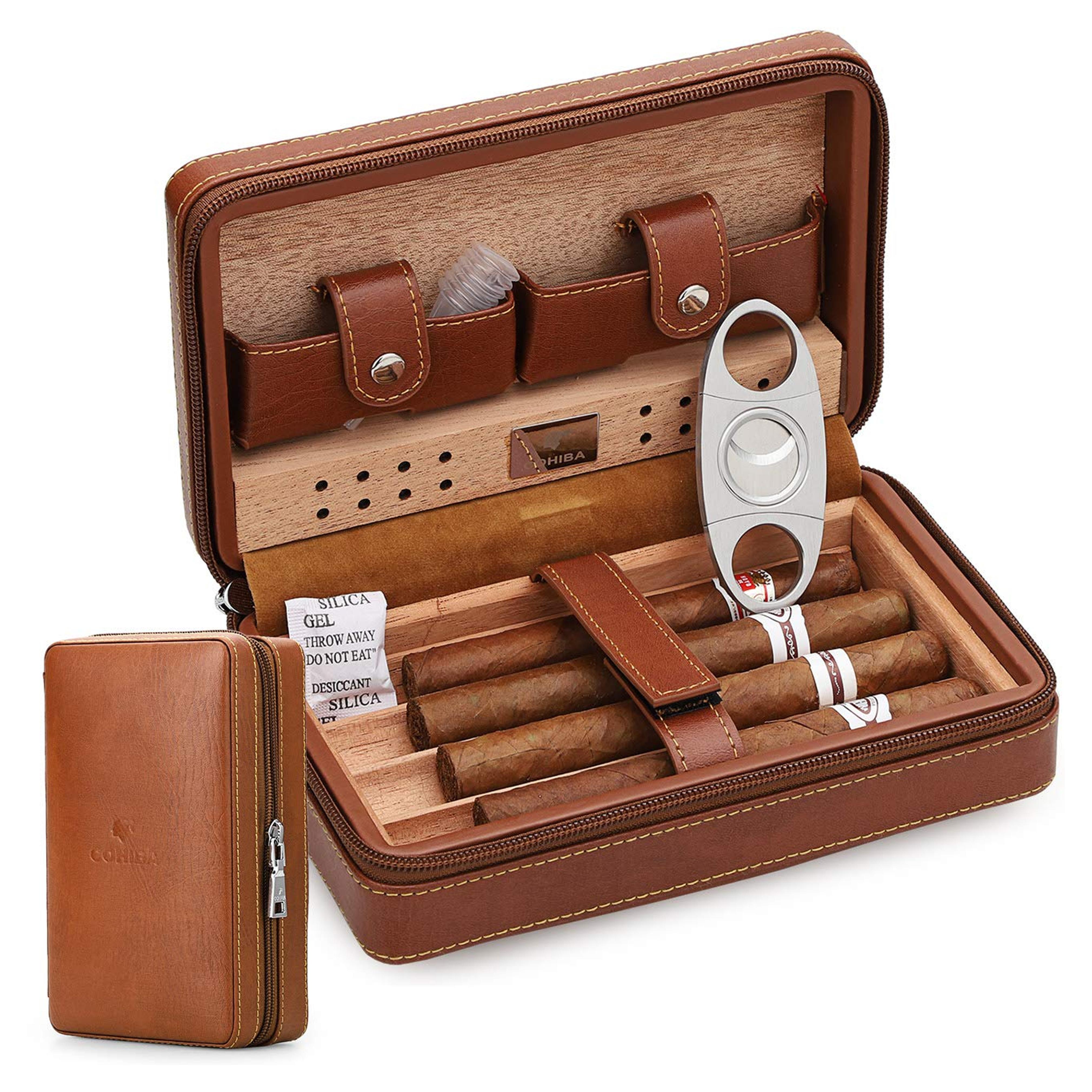 Amazon.com: Time C Club 4-Finger Portable Travel Leather Cigar Case, Cigar Cutter, Cigar Humidor with Cigar Cutter and Humidifier, Groomsmen Gift, Birthday Gift : Health & Household