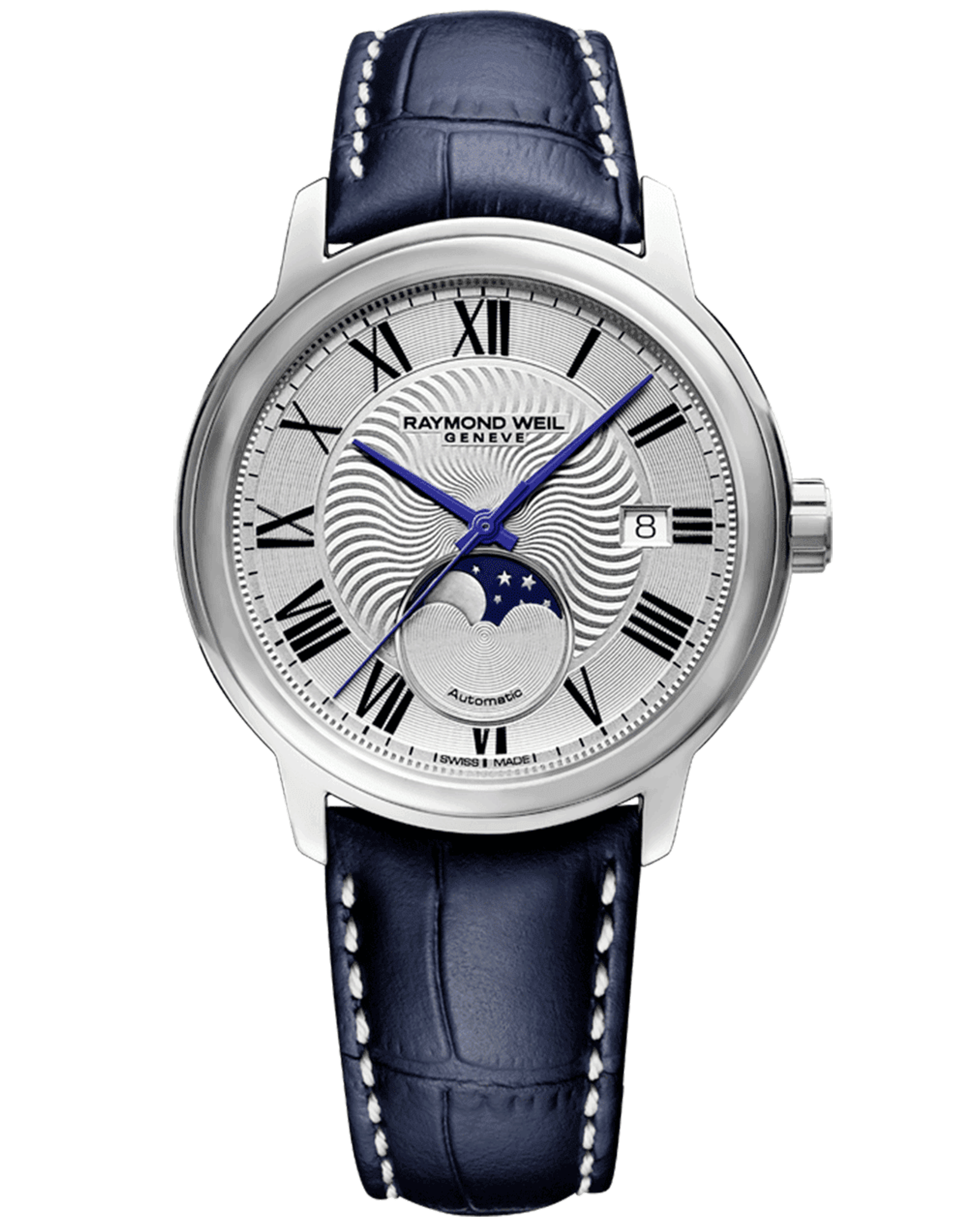 Maestro Men's Moon Phase Automatic Leather Watch  - Store US - Raymond Weil