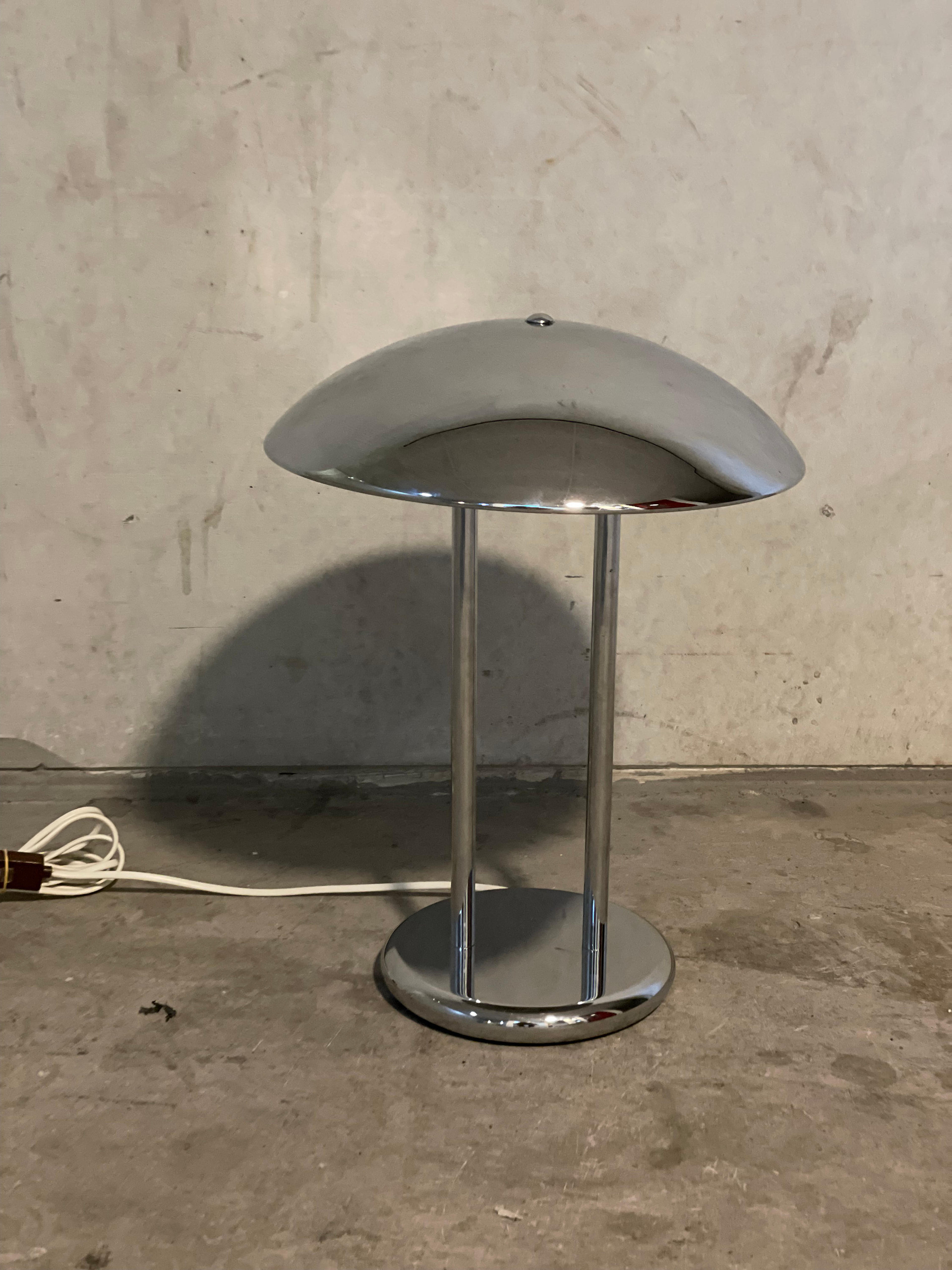 Vintage Ikea Chrome Mushroom Table Lamp Desk Lamp Designed by Robert Sonneman in the 1970s