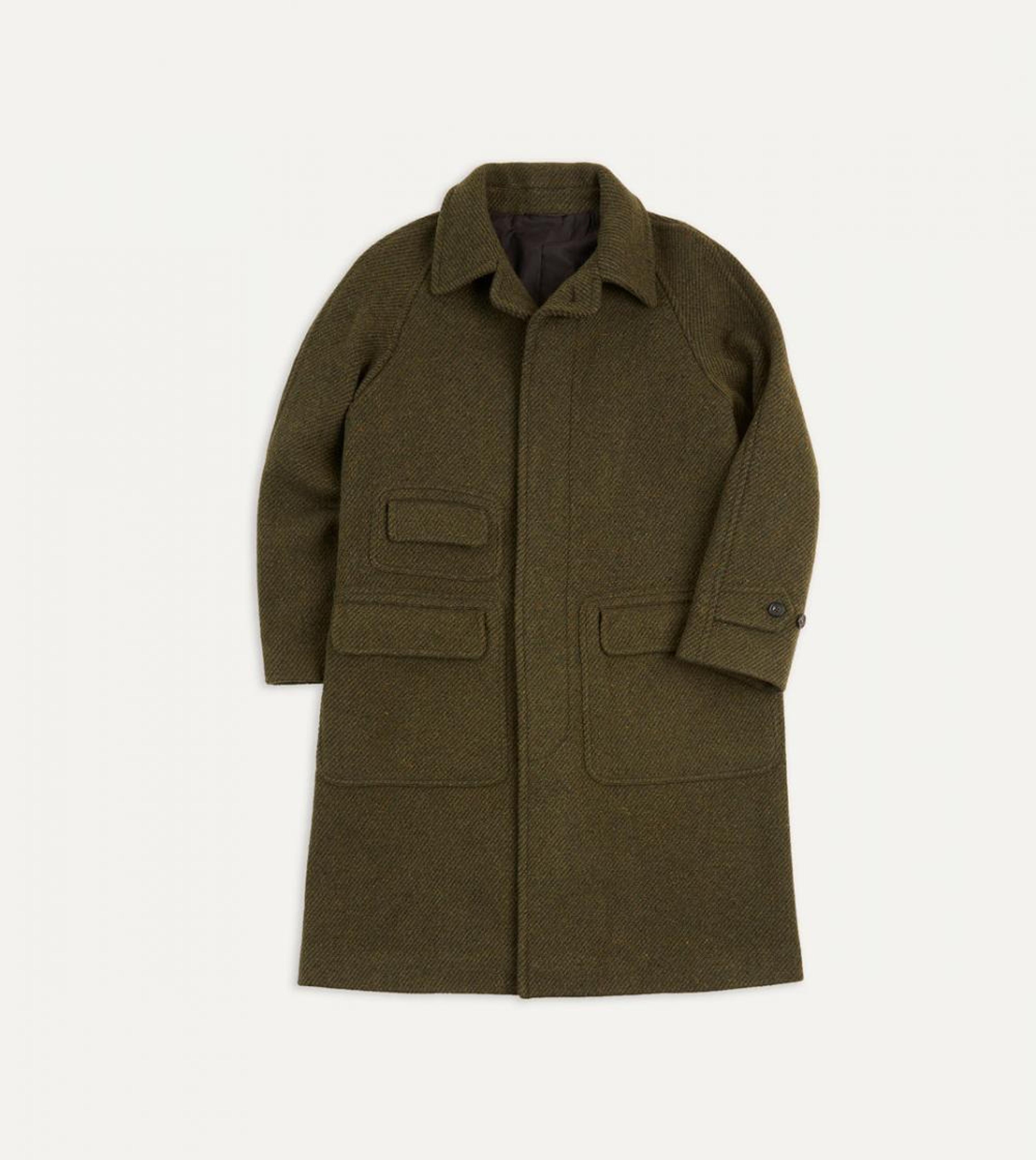 Drake'S Coats & Jackets | Donegal Wool Twill Raglan Coat Green - Mens • Optical Brightner