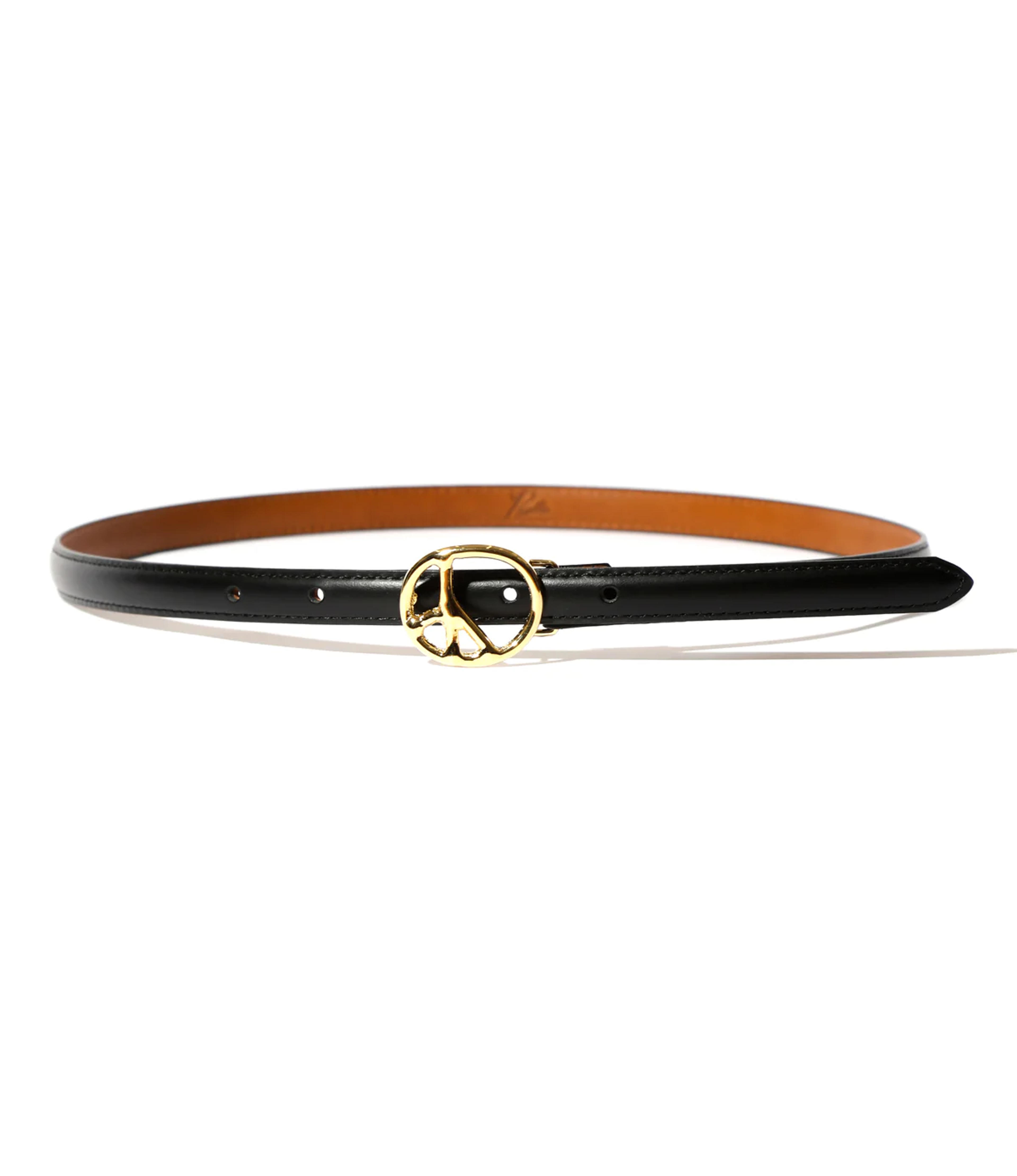 Peace Buckle Narrow Belt - Black - Steer Leather