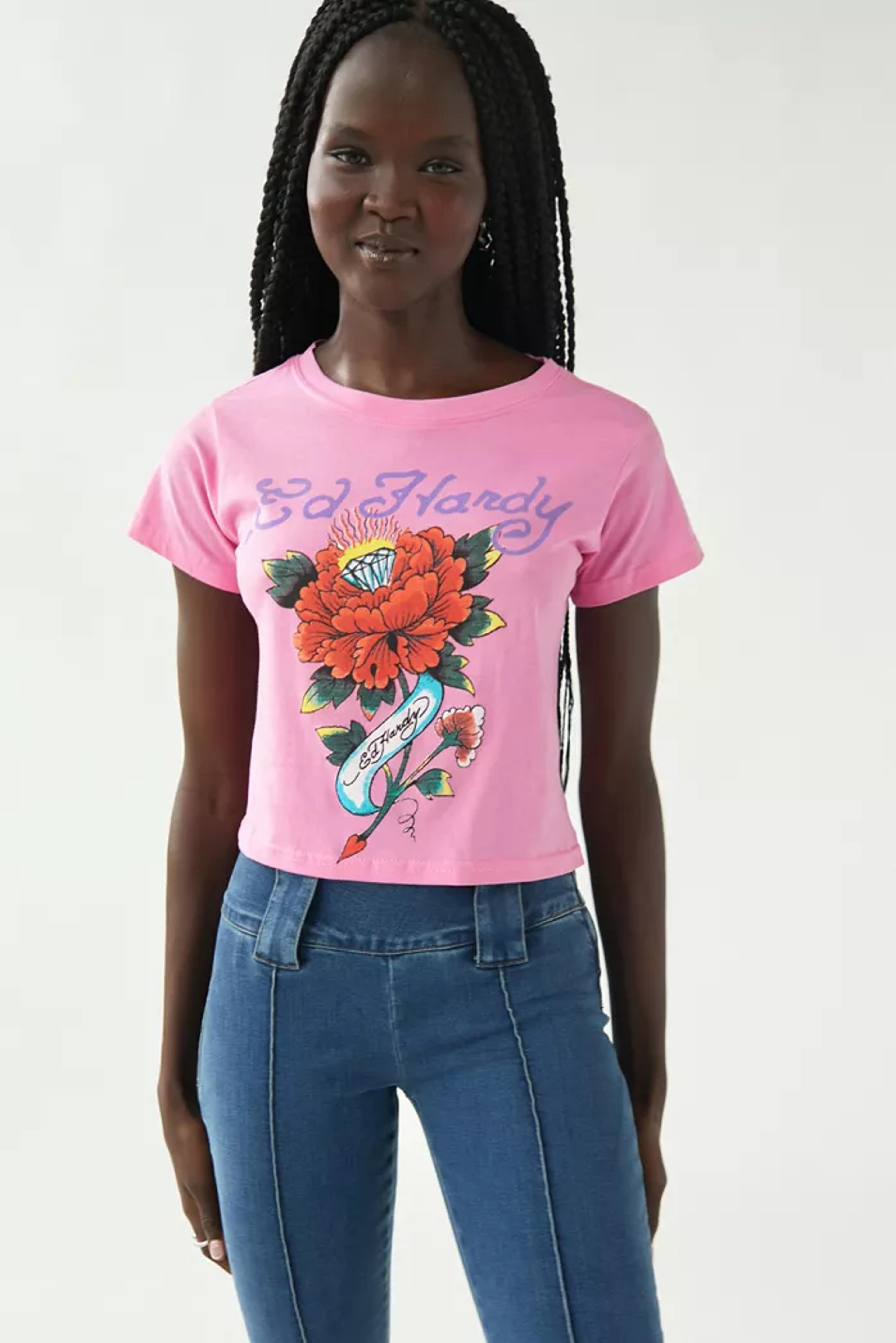 Ed Hardy UO Exclusive Roses Baby Tee | Urban Outfitters