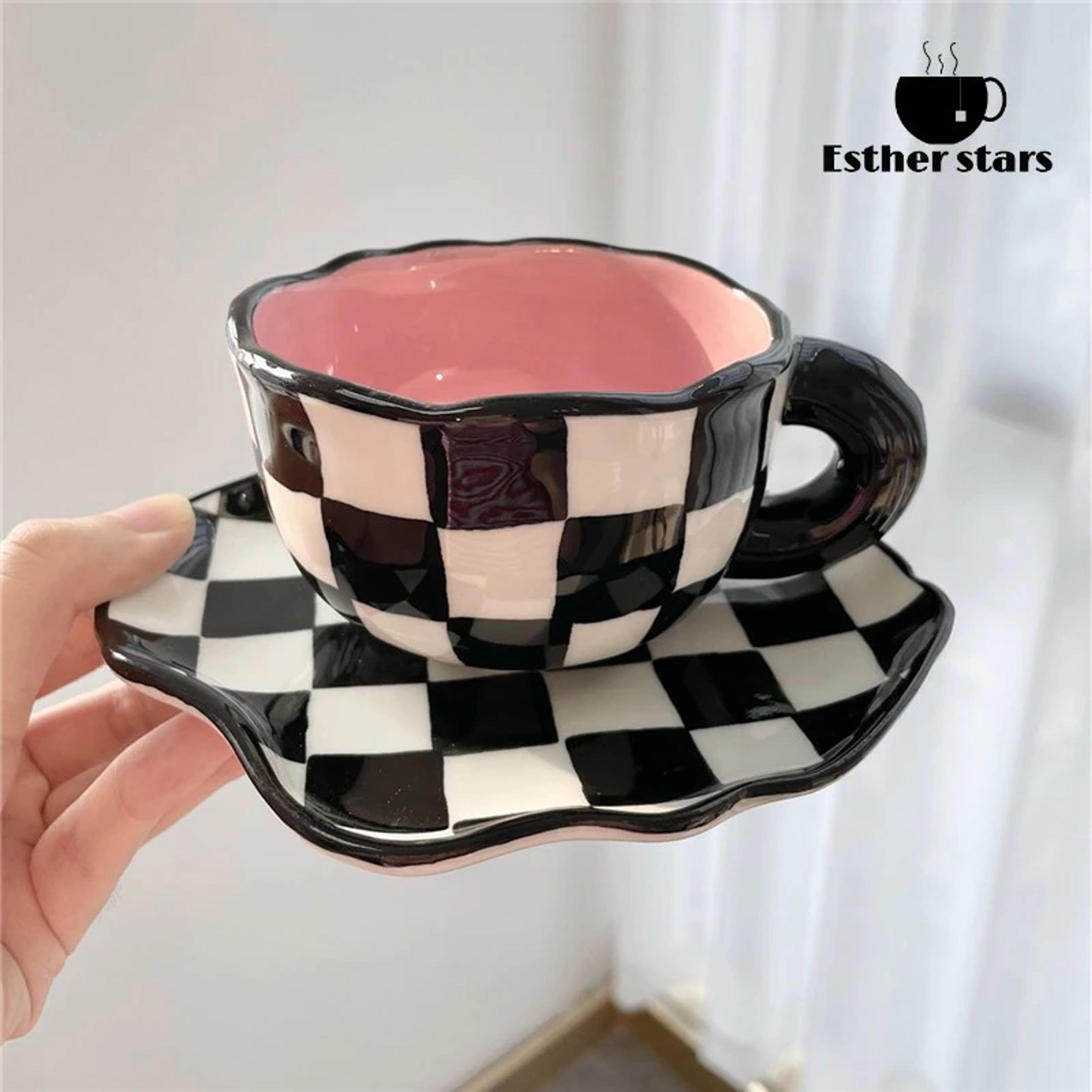 Hand Painted Ceramic Mugs Personalized Chessboard Original Design Coffee Cup Saucer For Tea Milk Creative Gifts Handle Drinkware