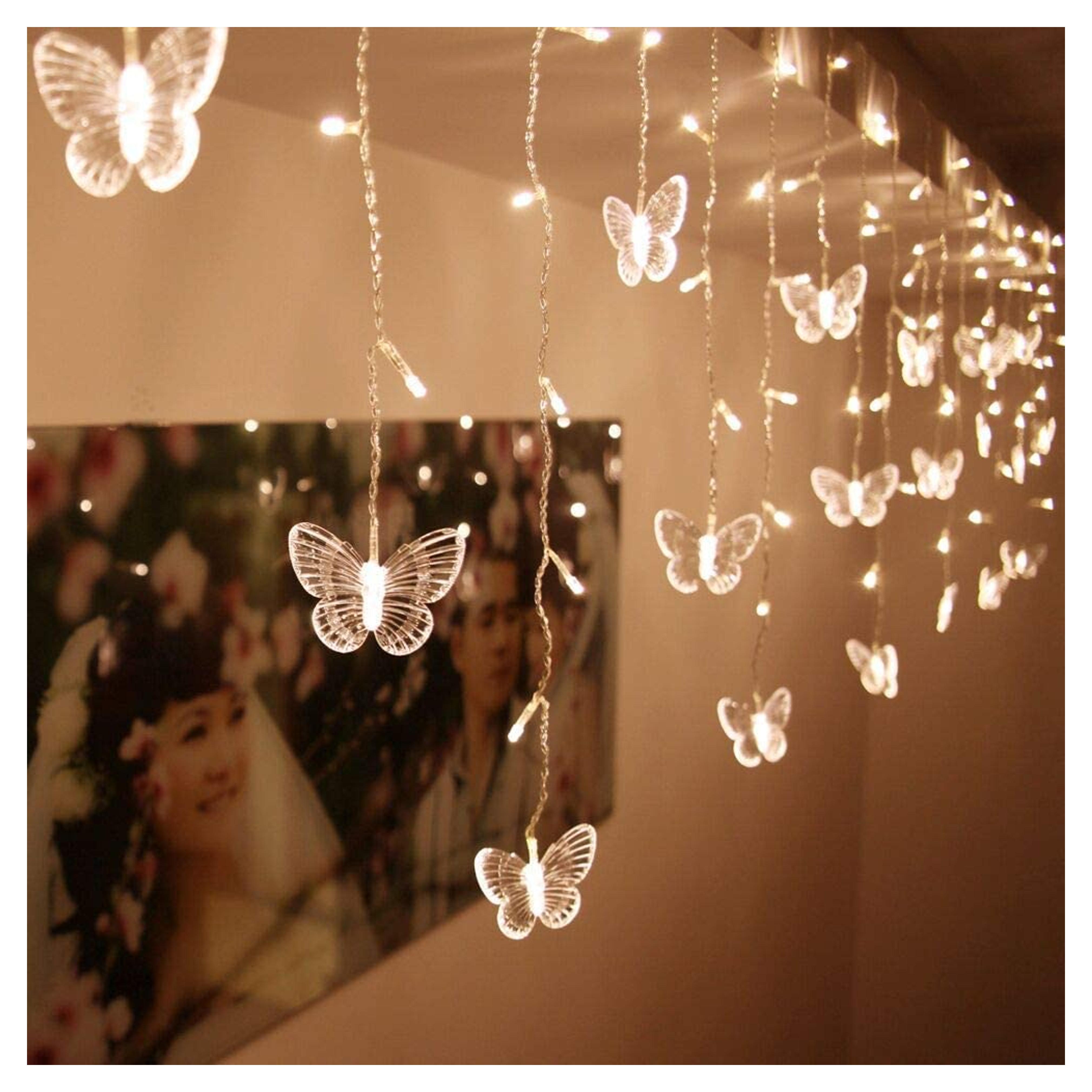 BJYHIYH Led Curtain Lights USB Powered 8 Modes Window Curtain String Lights 10 Butterflies Twinkle Lights for Christmas Dorm Room Decoration(Warm White)