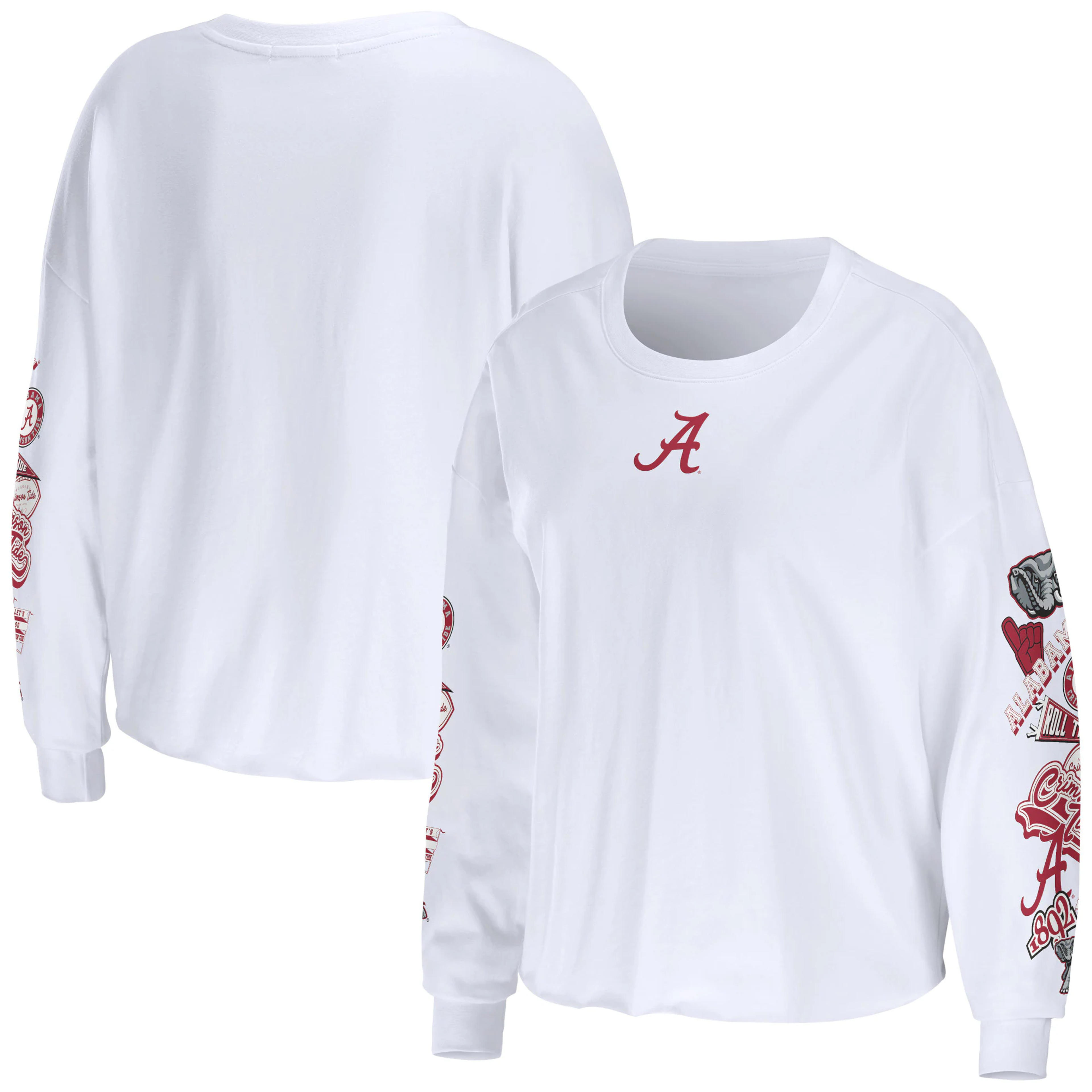 Women's WEAR by Erin Andrews White Alabama Crimson Tide 3-Hit Cropped Long Sleeve T-Shirt