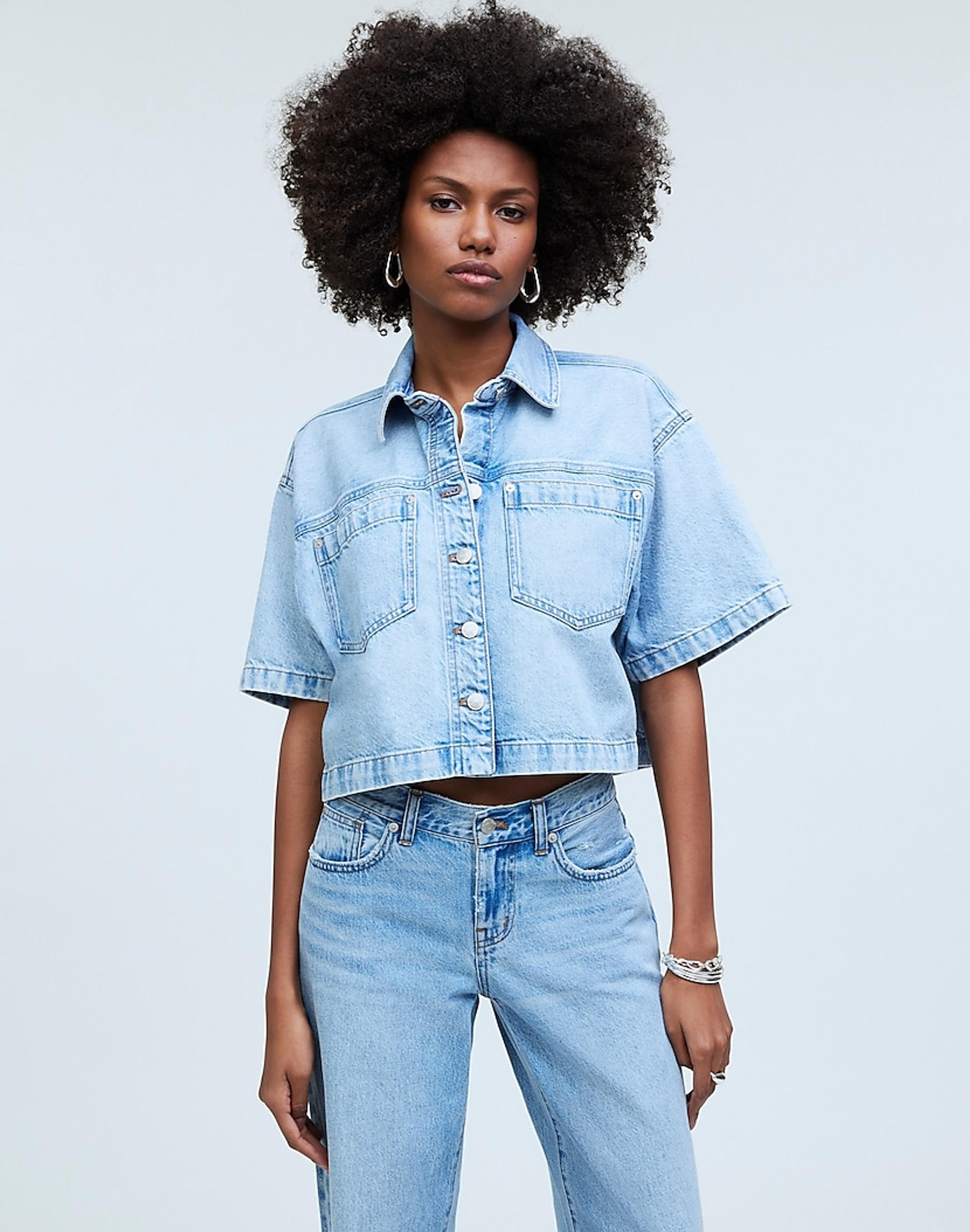 Denim Short-Sleeve Shirt-Jacket in Ahern Wash