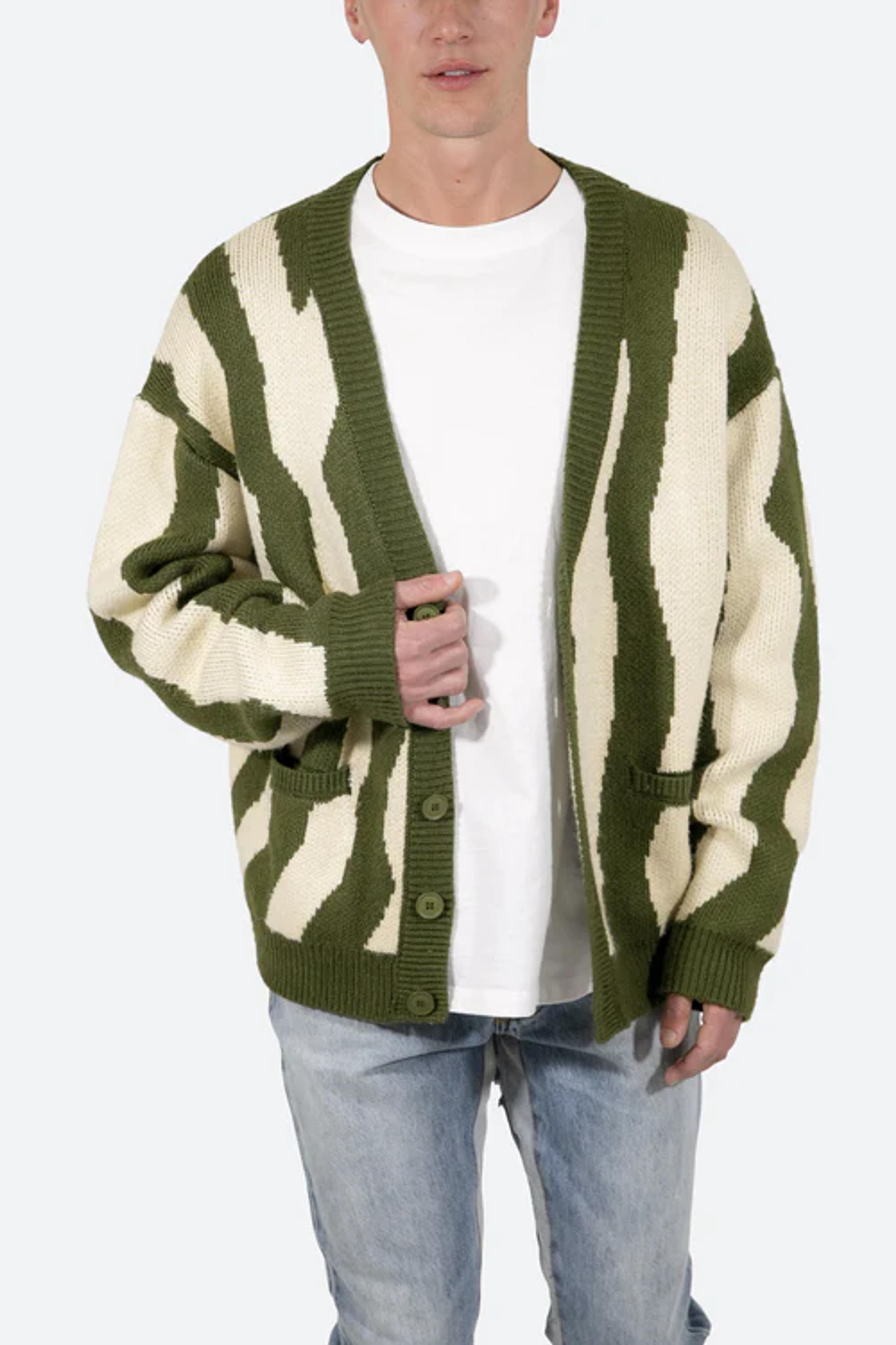 Zebra Cardigan - Green/White