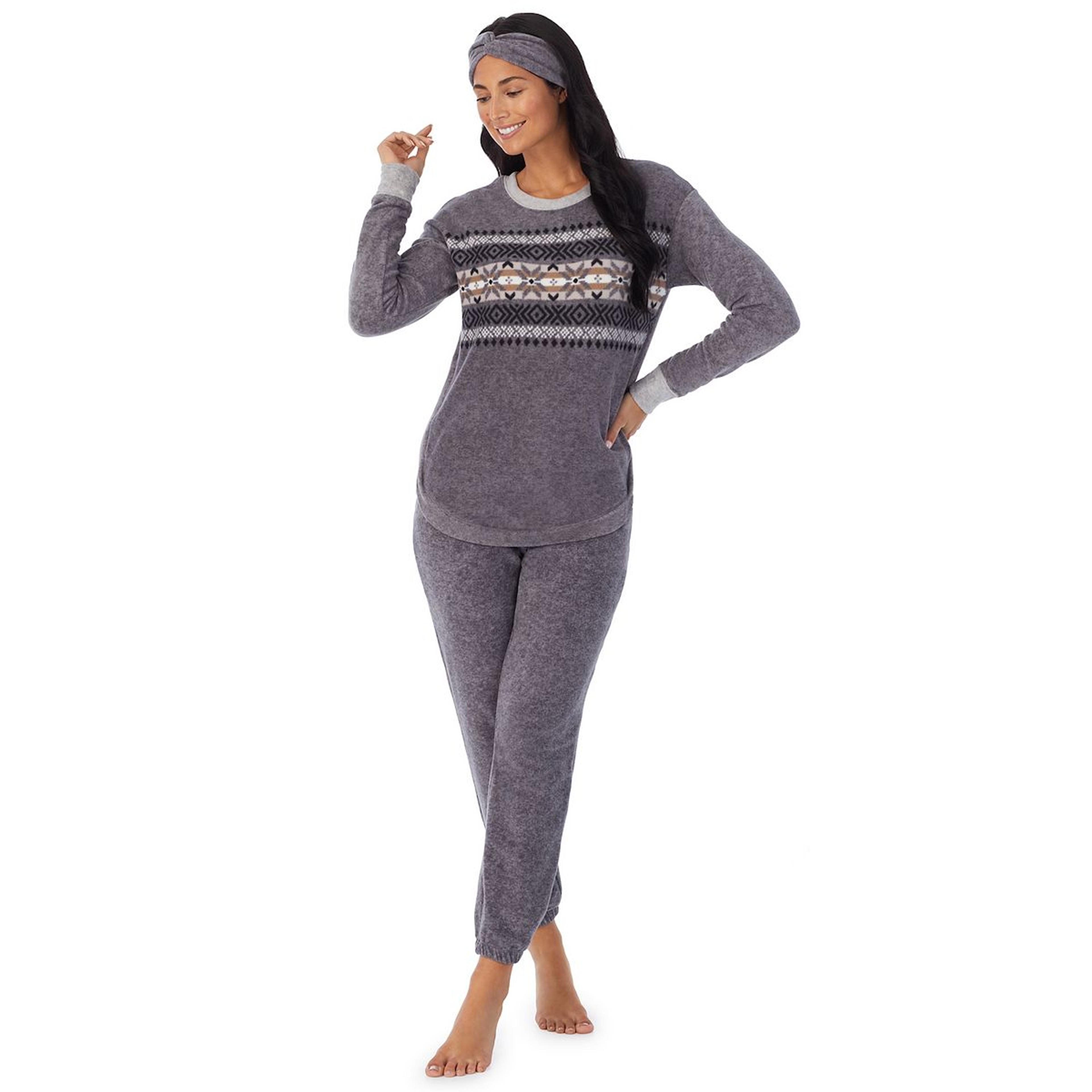 Women's Cuddl Duds 3-pc. Stretch Fleece Long Sleeve Pajama Top, Pajama Pants & Headband Set