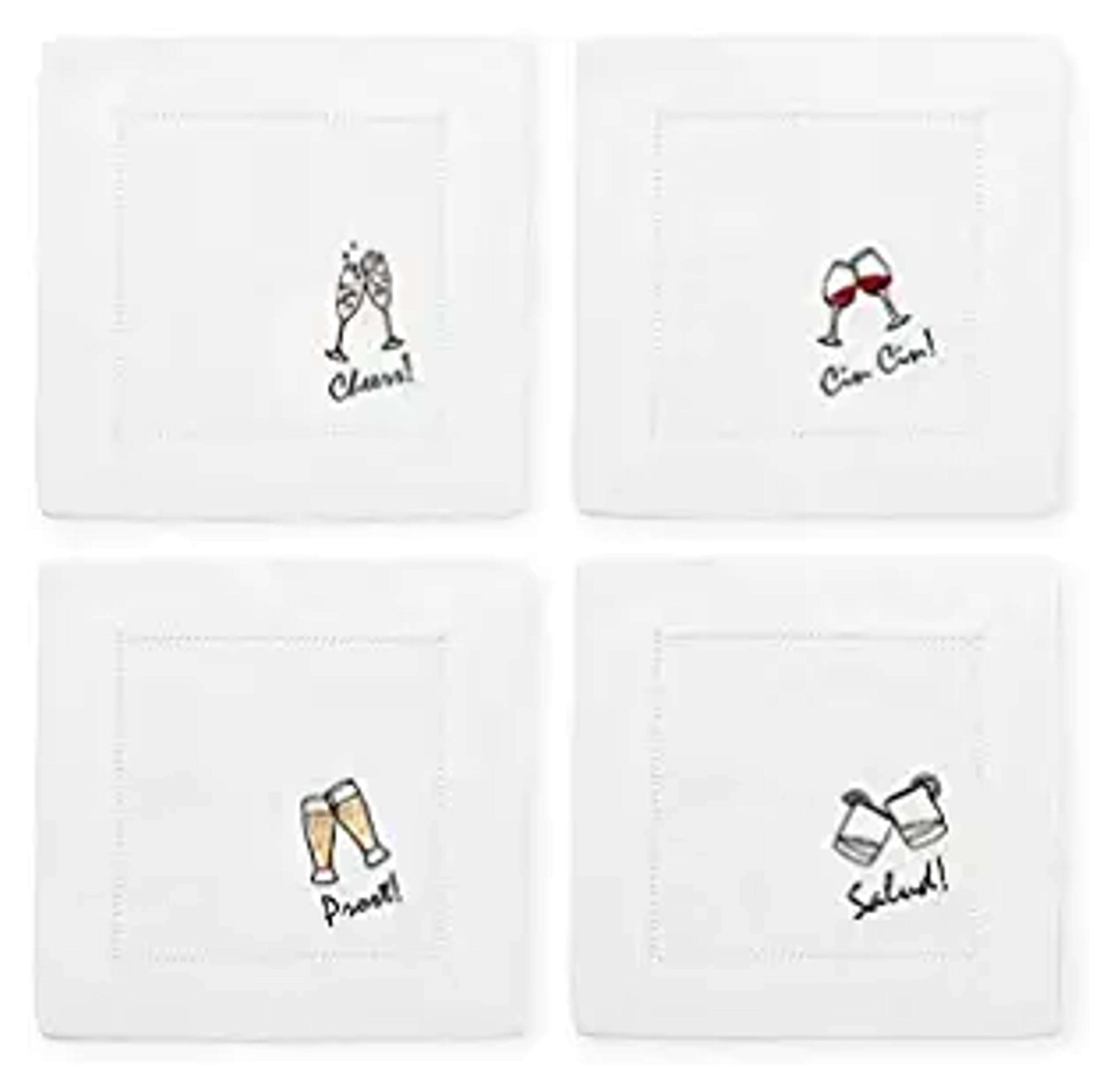 Amazon.com | Sferra Cheers Embroidered Cocktail Napkins (6" x 6") - Set of 4: Cocktail Napkins