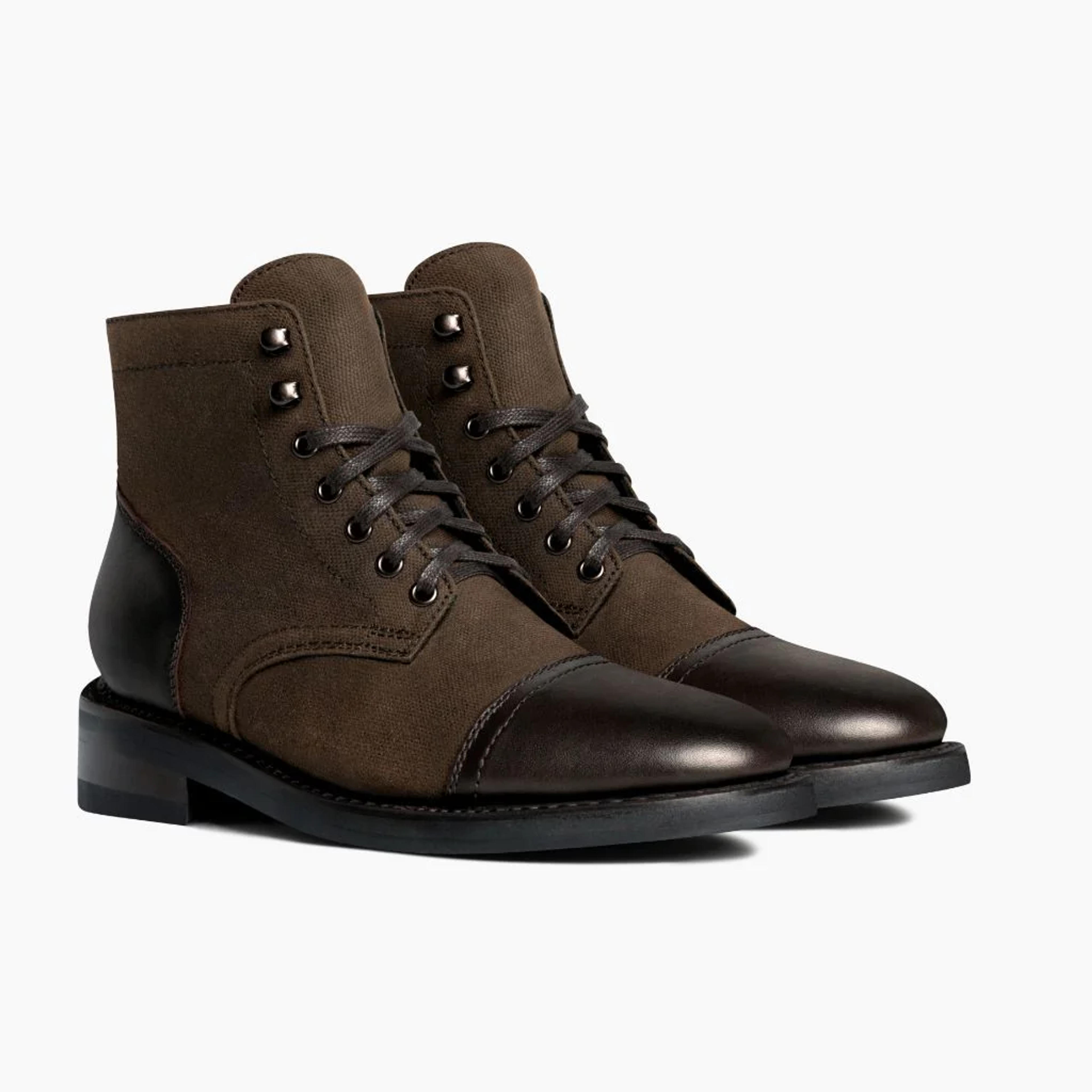 Men's Captain Lace-Up Boot In Brown 'Timber' Waxed Canvas - Thursday