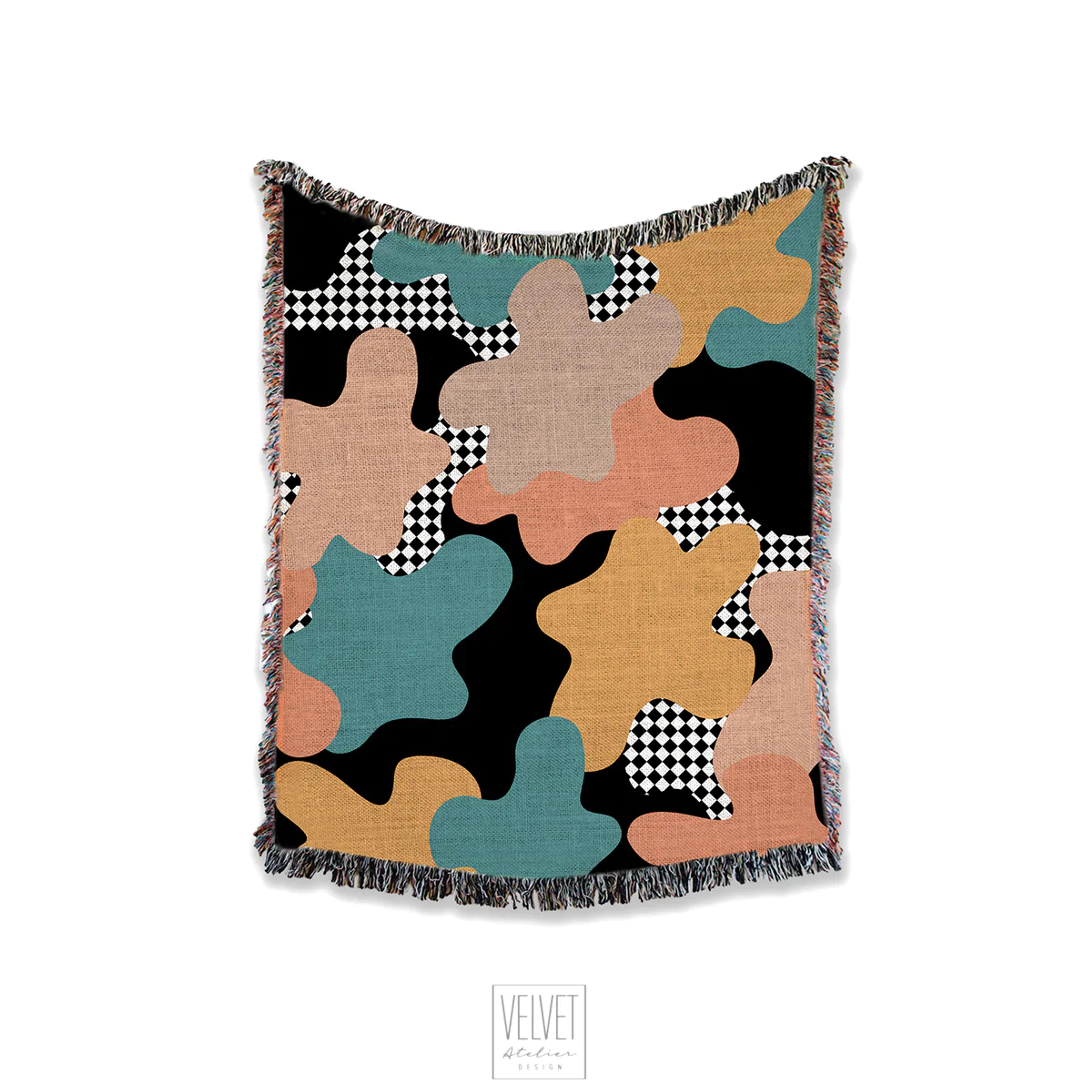 Retro mod blanket, tapestry, abstract decorative, 80's 90's modern Int – Velvet Atelier Design