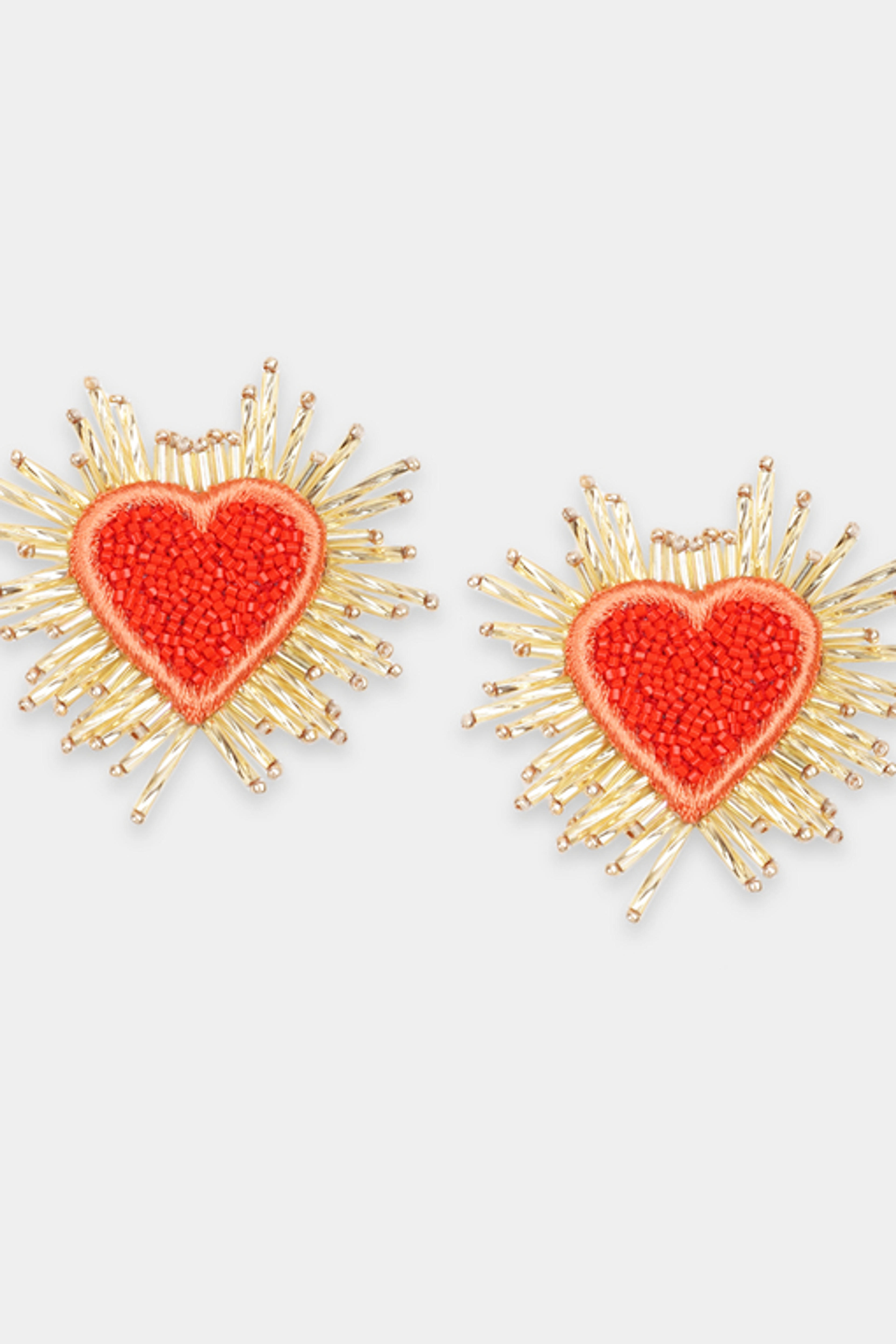 Red silk and beads Mini Sparkle Heart Beaded Earrings - Olivia Dar