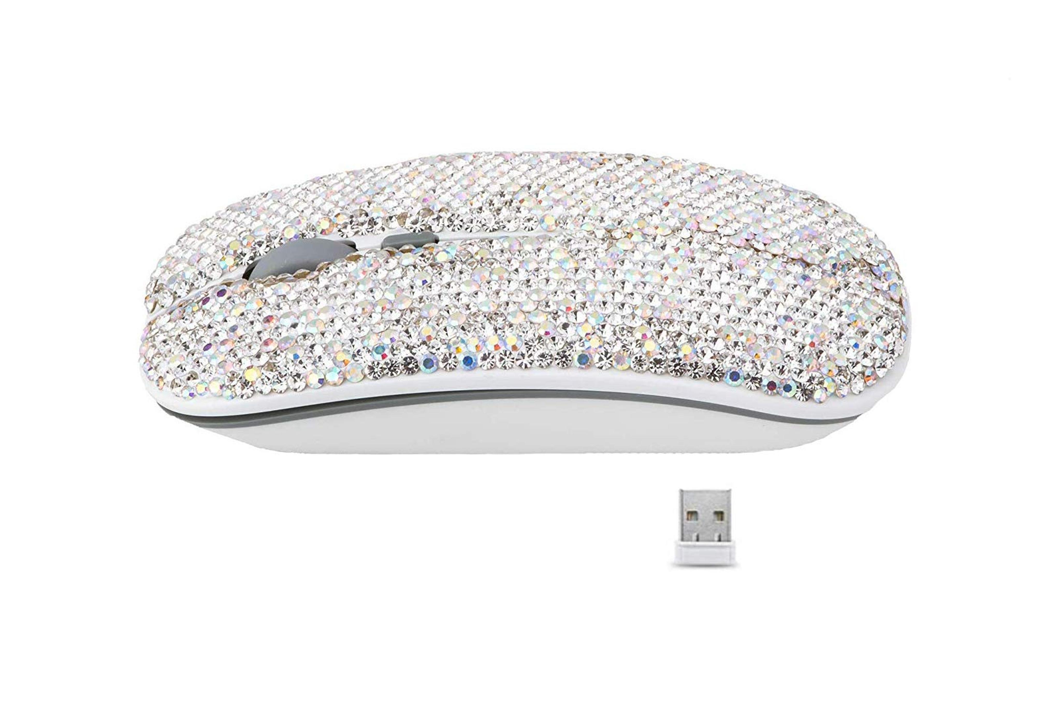 Amazon.com: Bling Dazzling 2.4GHz Wireless Mouse Covered with Rhinestone Crystal, Slim Mouse with USB Receiver, Compatible with Notebook, PC, Laptop, Computer, MacBook,Great Gift idea for Her (White Diamond) : Electronics