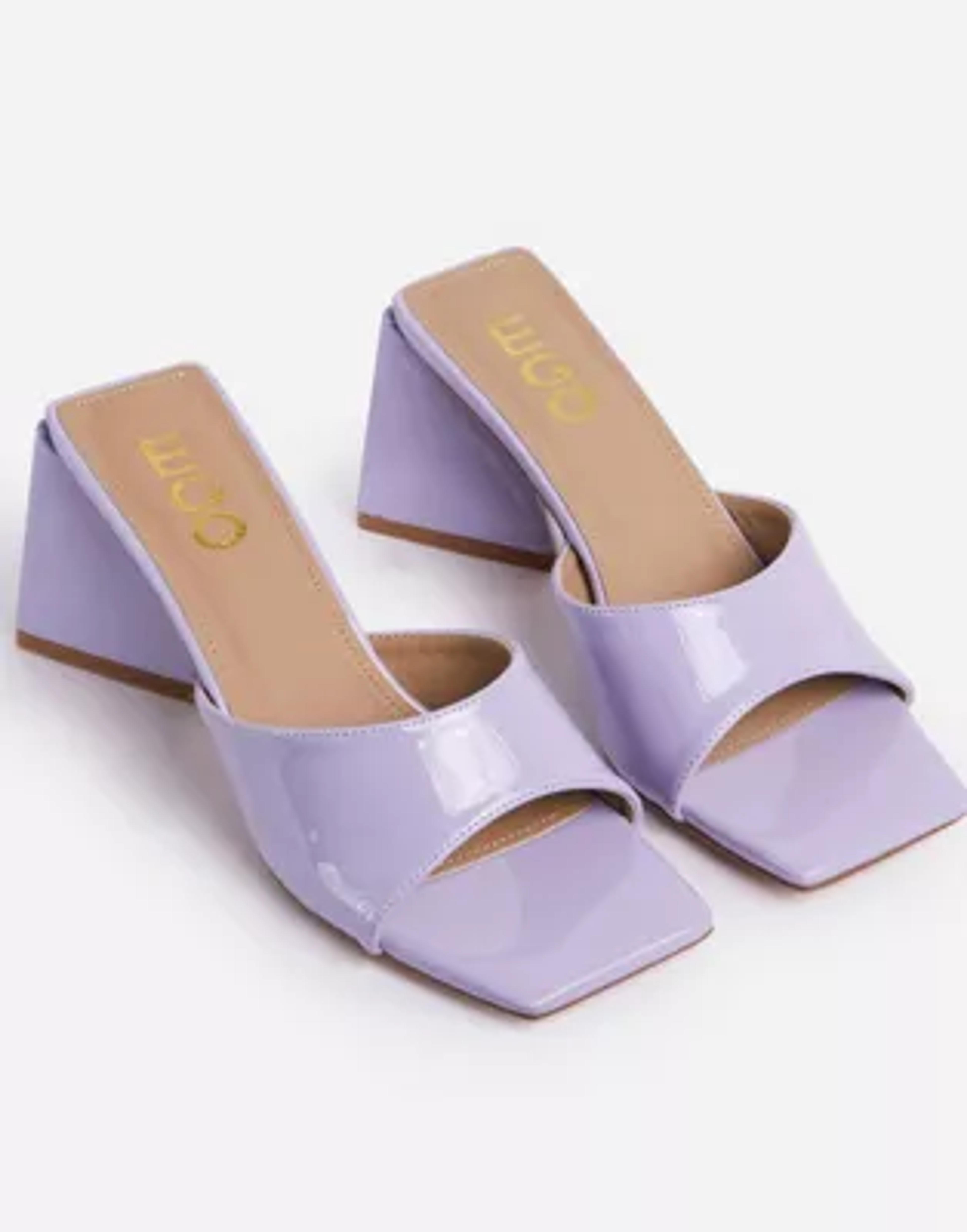 Ego Realness mid flare heel sandals in lilac | ASOS