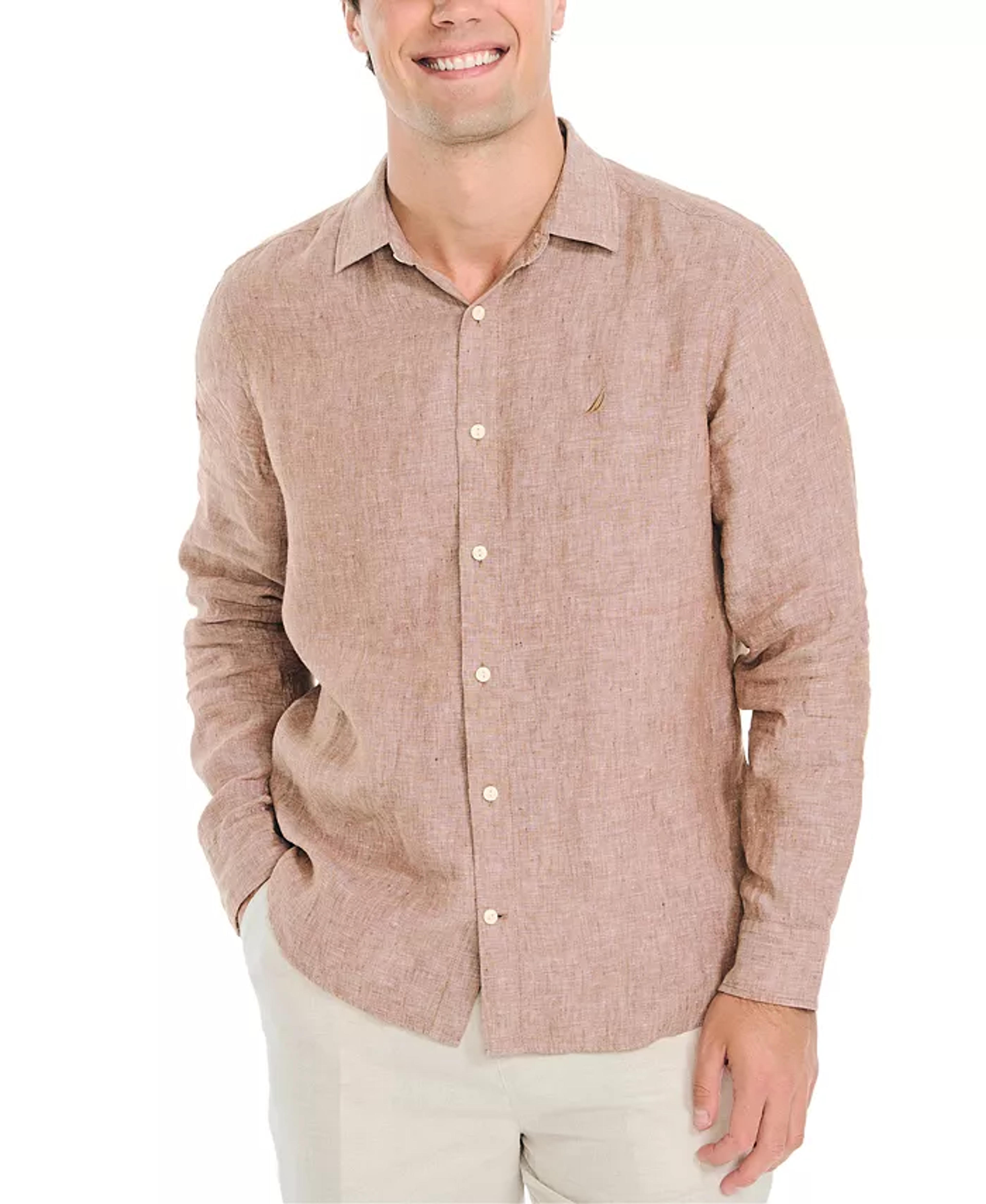 Nautica Men's Classic-Fit Long-Sleeve Button-Up Solid Linen Shirt - Macy's