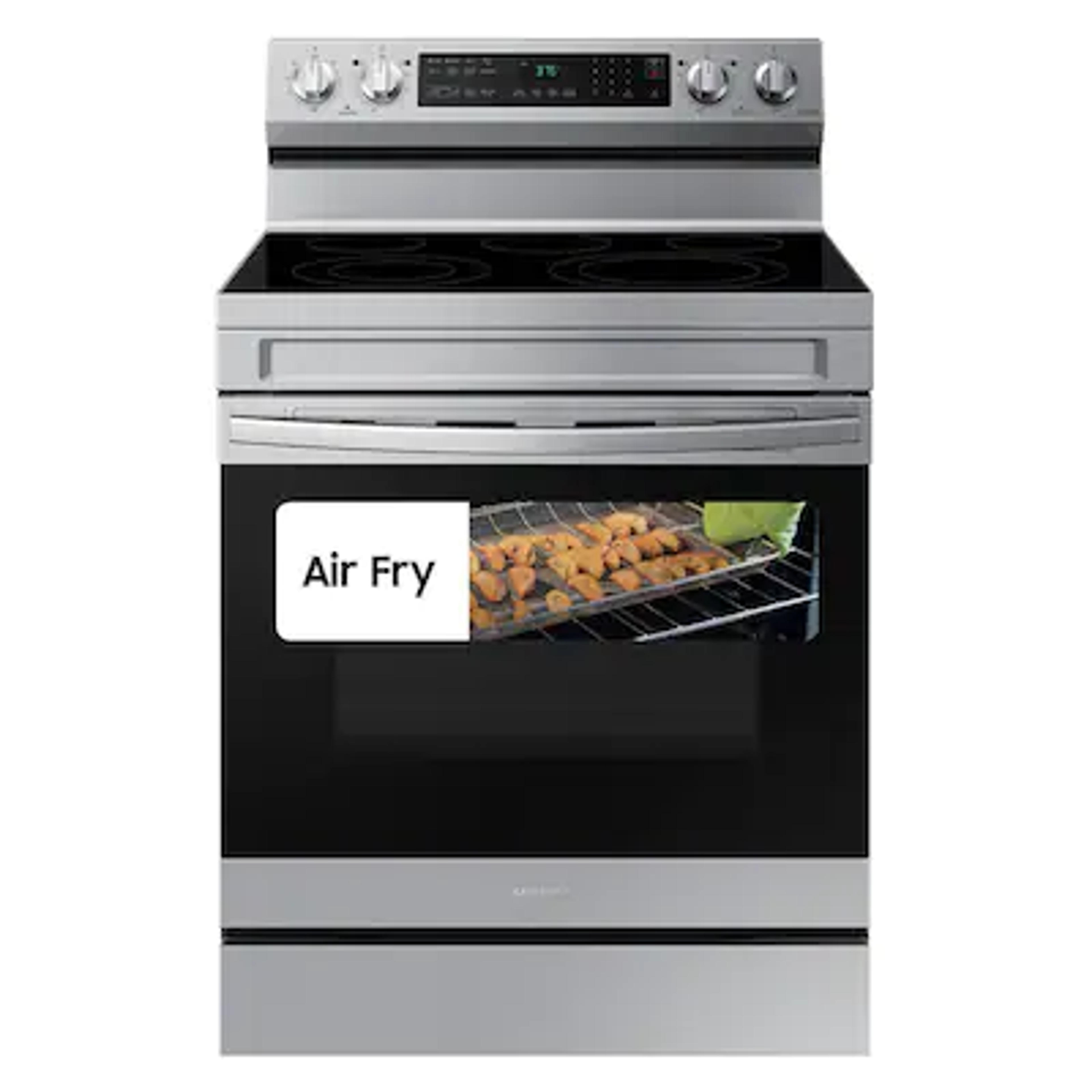 Samsung 30-in Smooth Surface 5 Elements 6.3-cu ft Self-Cleaning Air Fry Convection Oven Freestanding Electric Range (Fingerprint Resistant Stainless Steel) in the Single Oven Electric Ranges department at Lowes.com