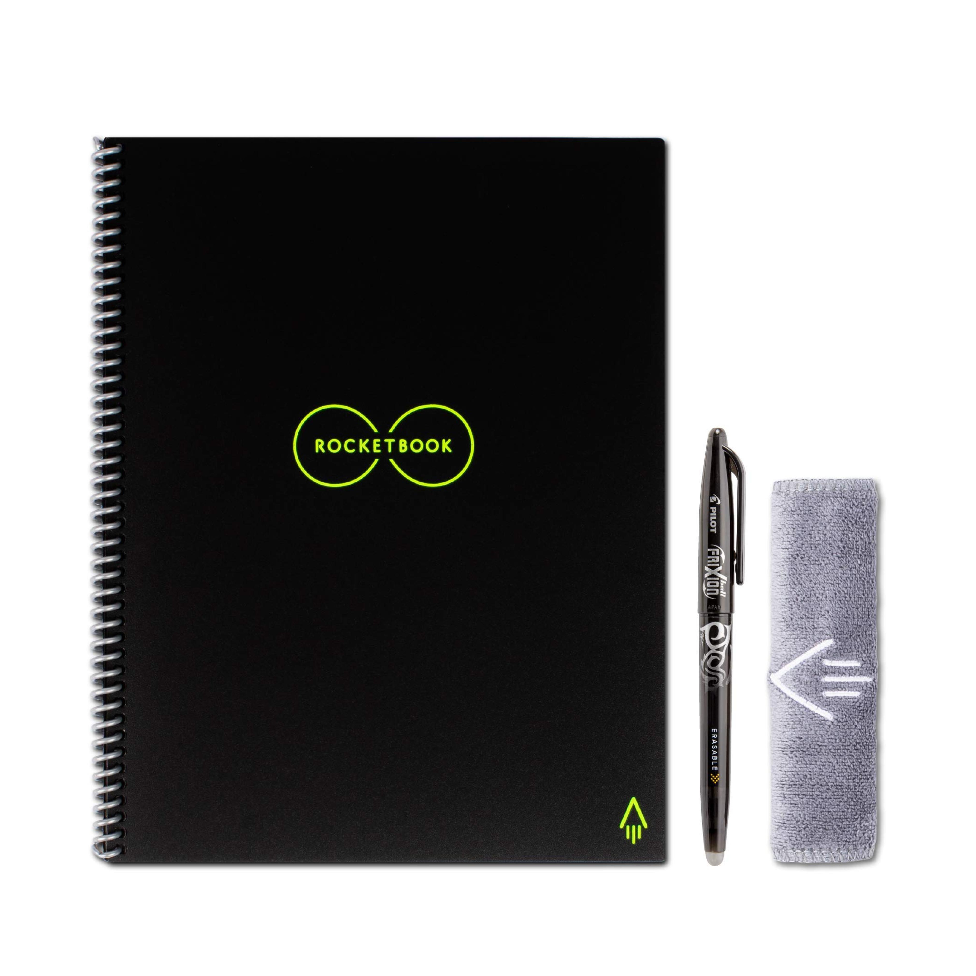 Amazon.com: Rocketbook Smart Reusable Notebook - Dot-Grid Eco-Friendly Notebook with 1 Pilot Frixion Pen & 1 Microfiber Cloth Included - Infinity Black Cover, Executive Size (6" x 8.8")