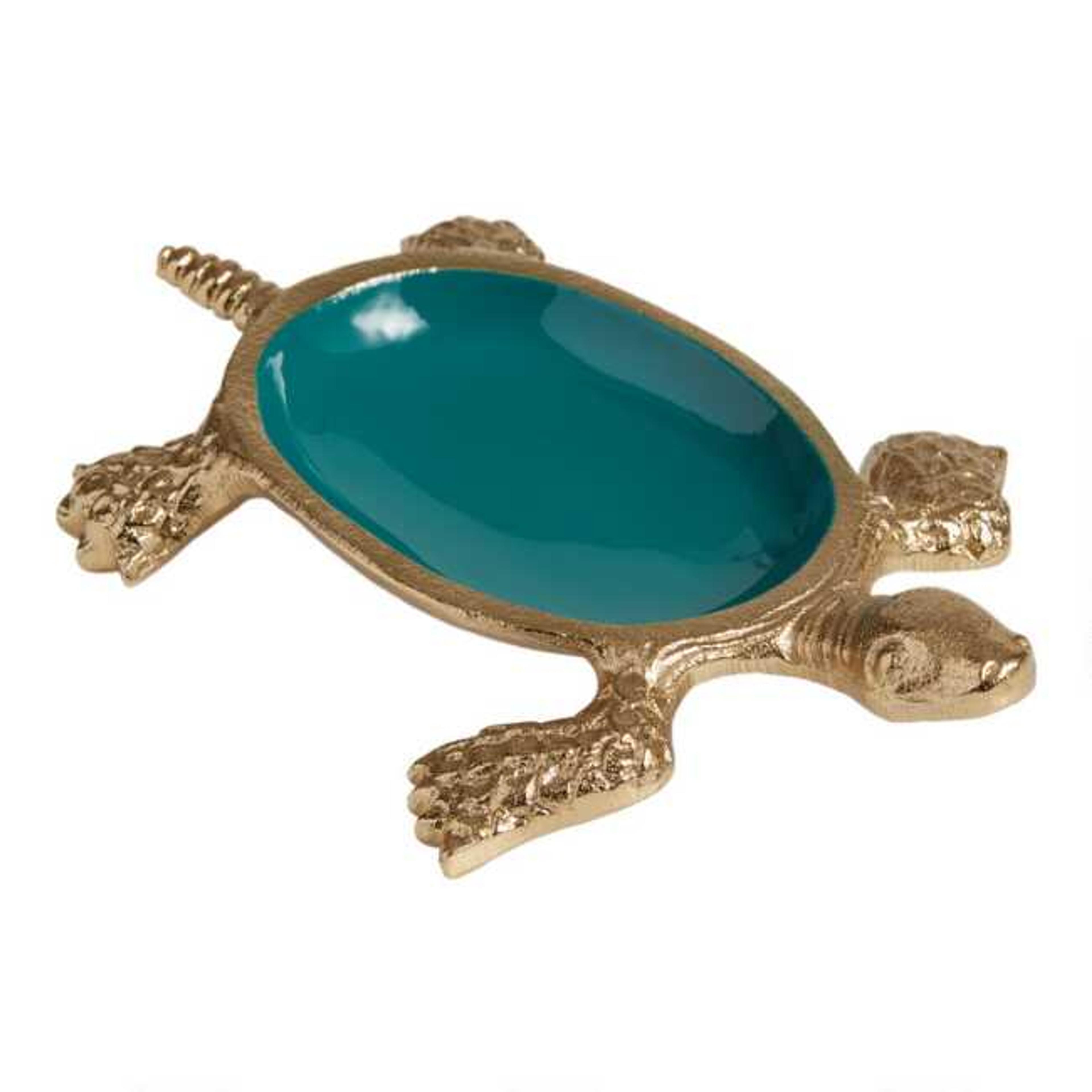 Gold Metal and Green Enamel Turtle Trinket Dish | World Market