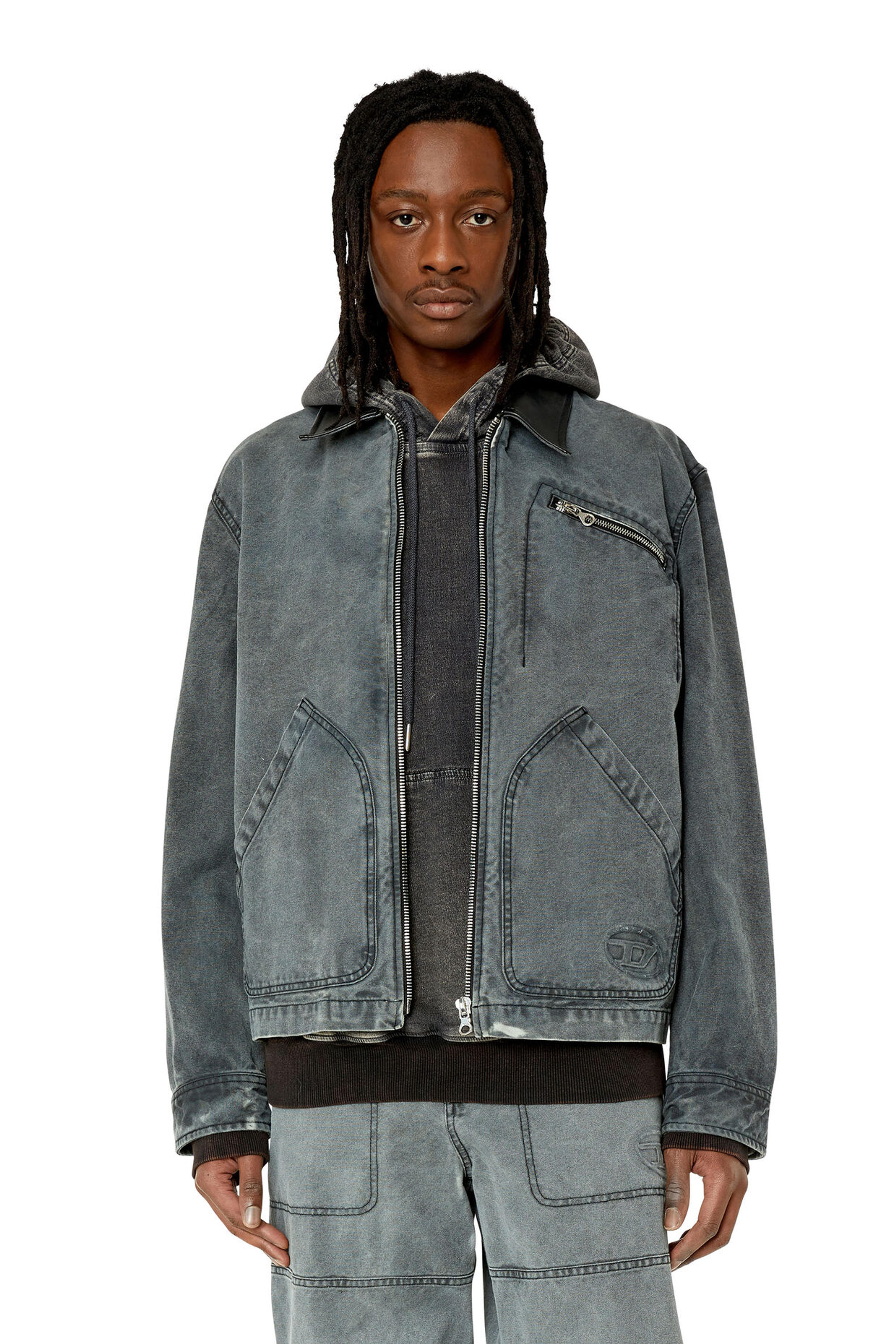 J-CHART Man: Treated canvas jacket with leather collar | Diesel