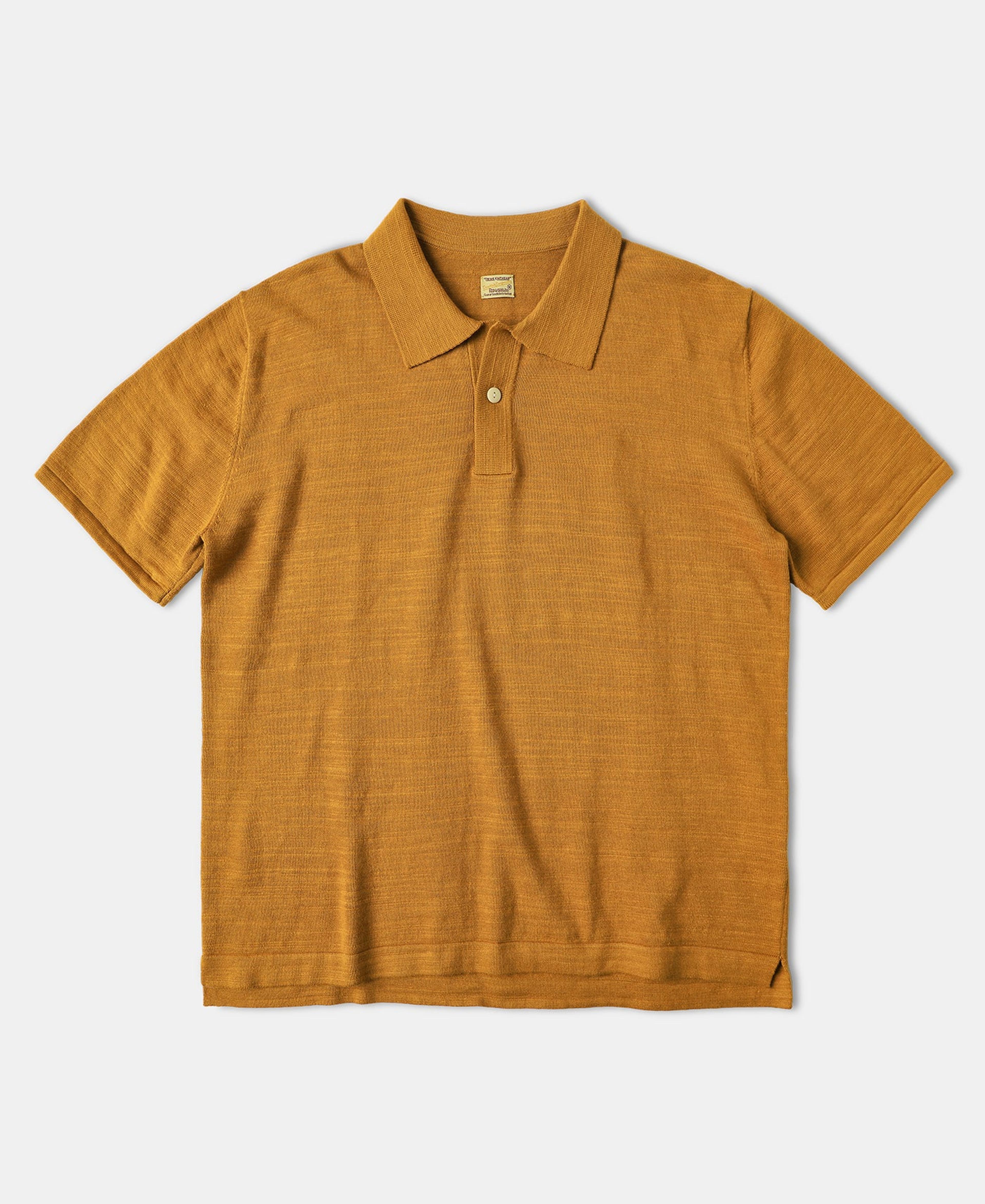 High-low Hem Slub Cotton Short Sleeve Polo Shirt - Ginger | Olderbest