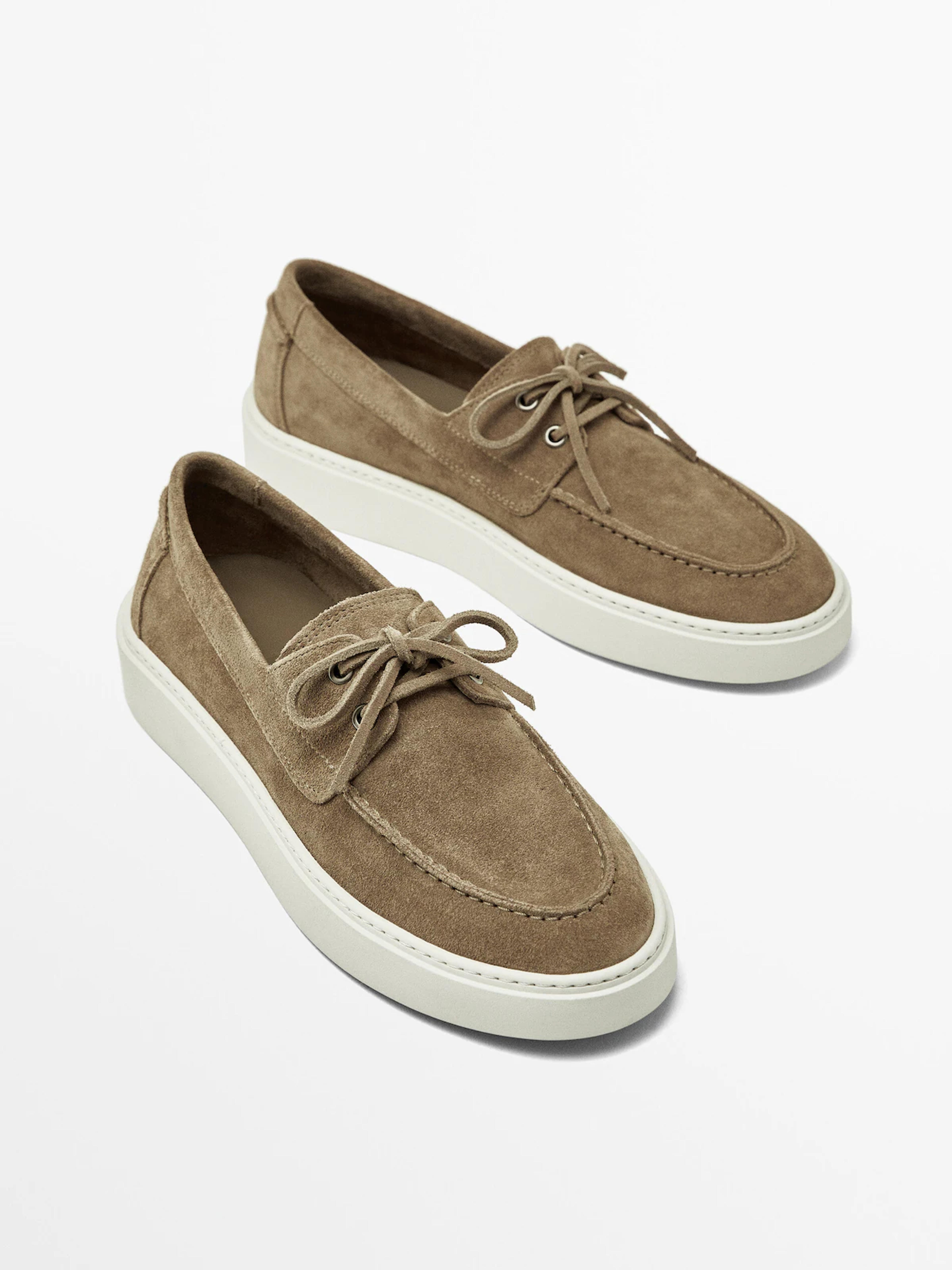 Split suede deck shoes · Grey, Sand · Shoes | Massimo Dutti