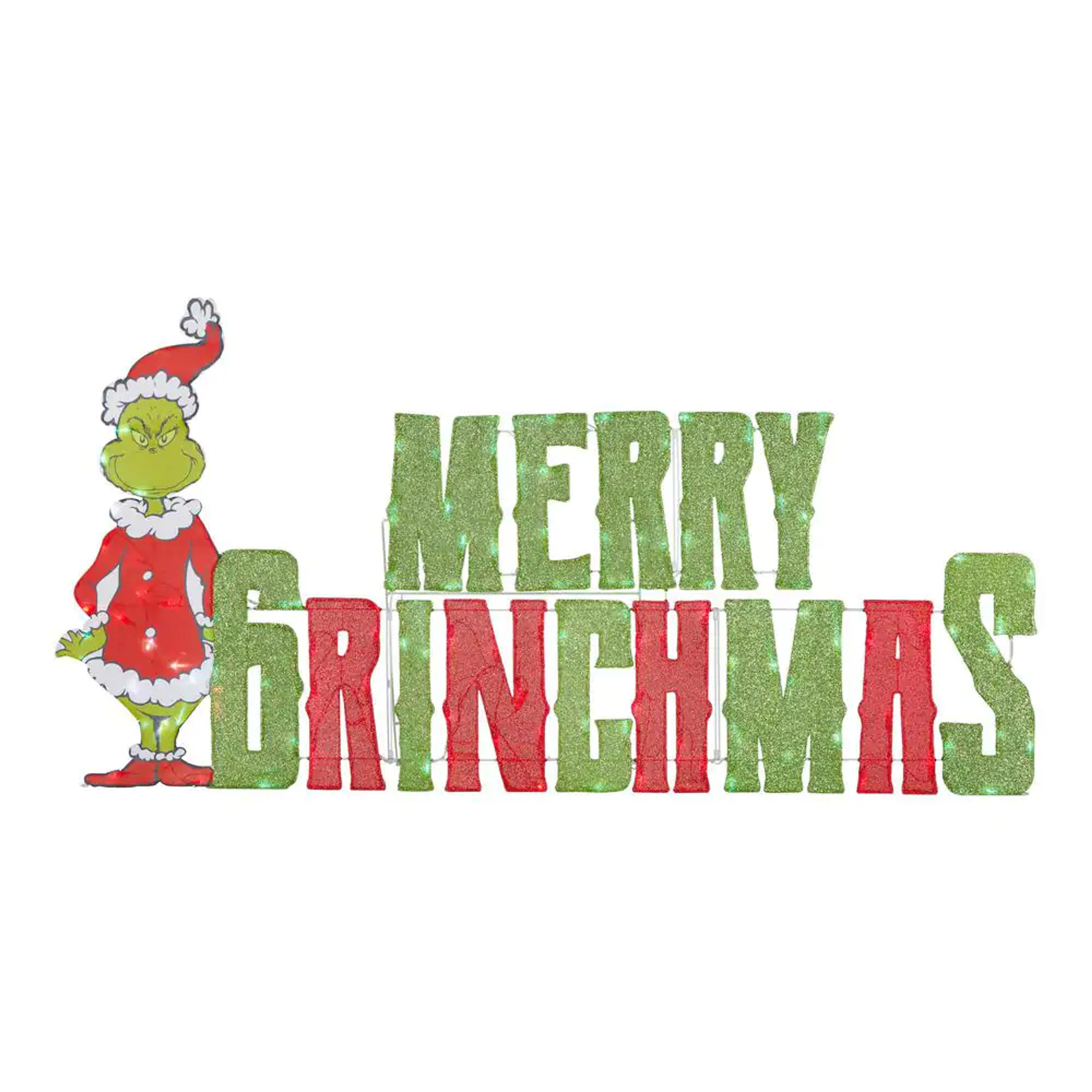 Dr. Seuss 6 ft LED Merry Grinchmas Sign Holiday Yard Decoration 21GM11640 - The Home Depot