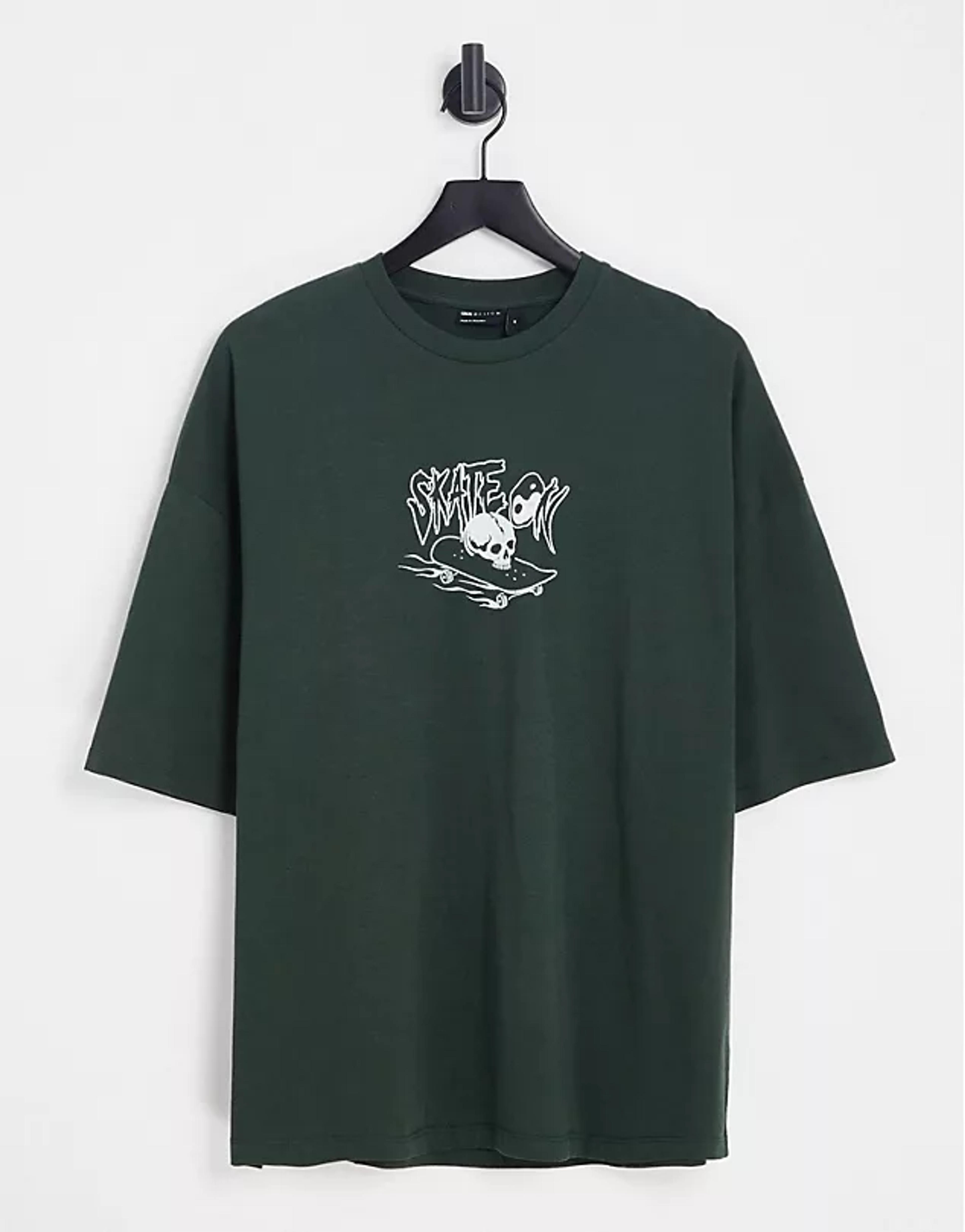 ASOS DESIGN oversized t-shirt in khaki with skate front print | ASOS