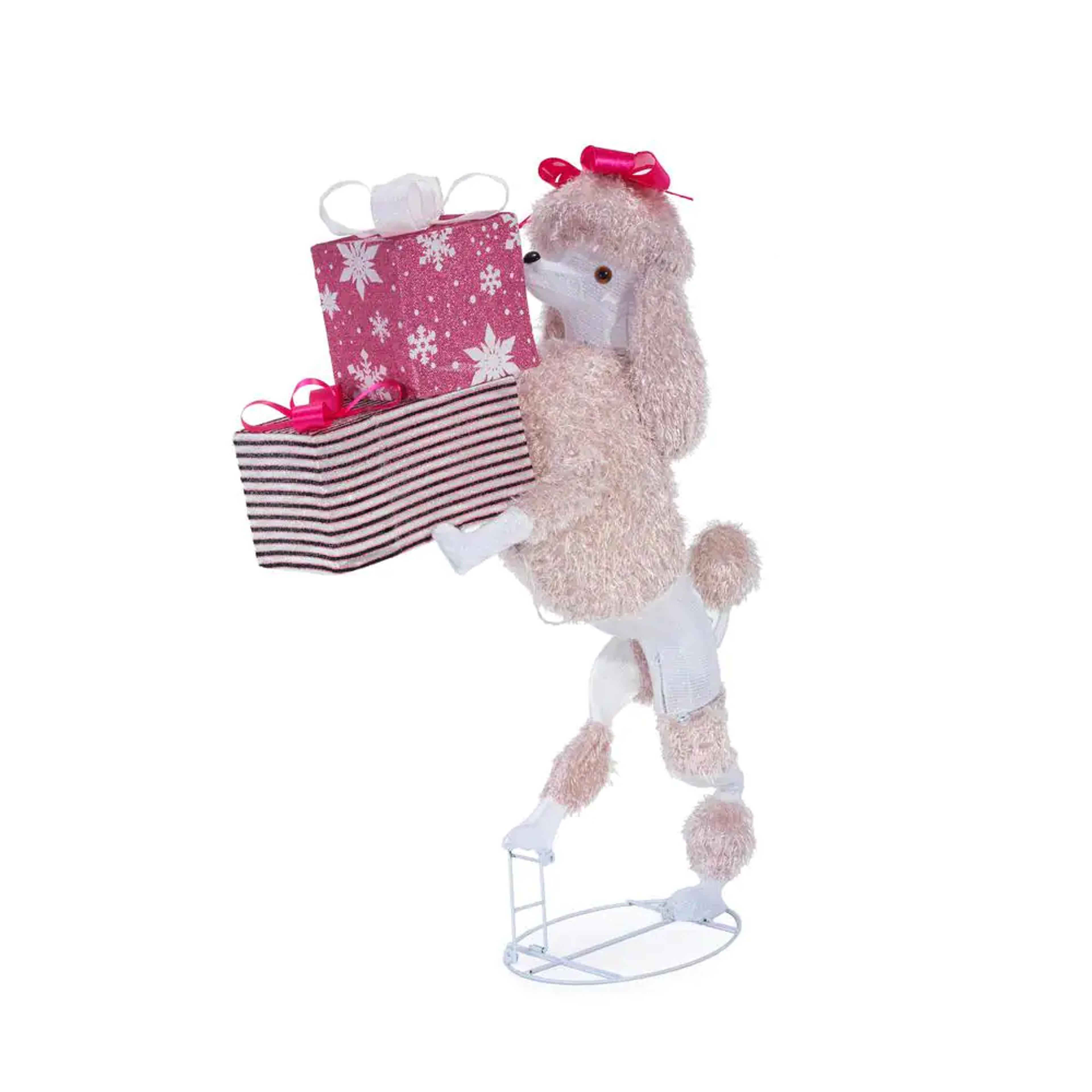 Home Accents Holiday 42 in Cool White LED Poodle with Presents Holiday Yard Decoration TY343-1814-2 - The Home Depot