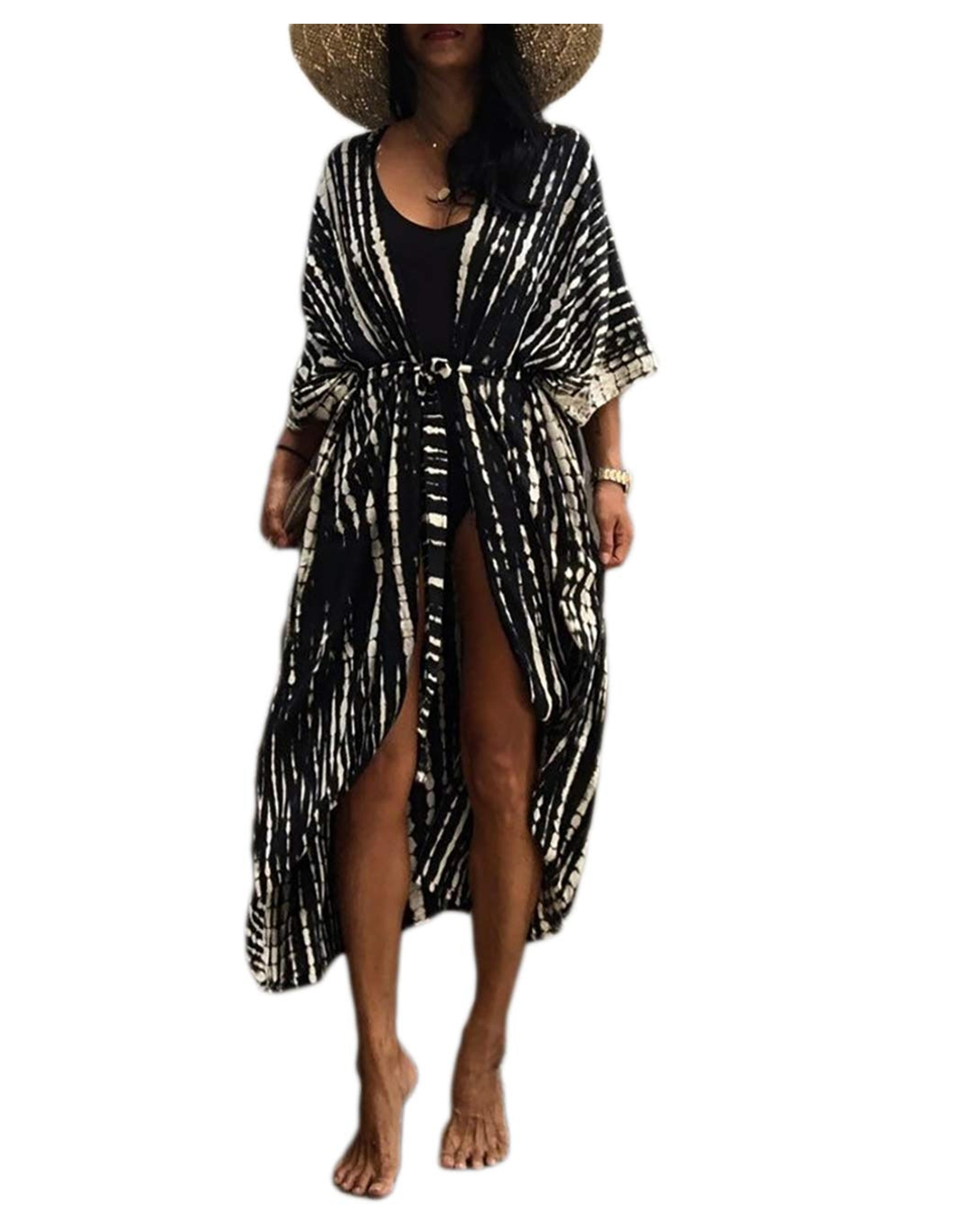 Bsubseach Women Black Tie Dye Long Beach Swimsuit Cover Ups for Swimwear Sexy Bikini Beach Kimono Cardigan