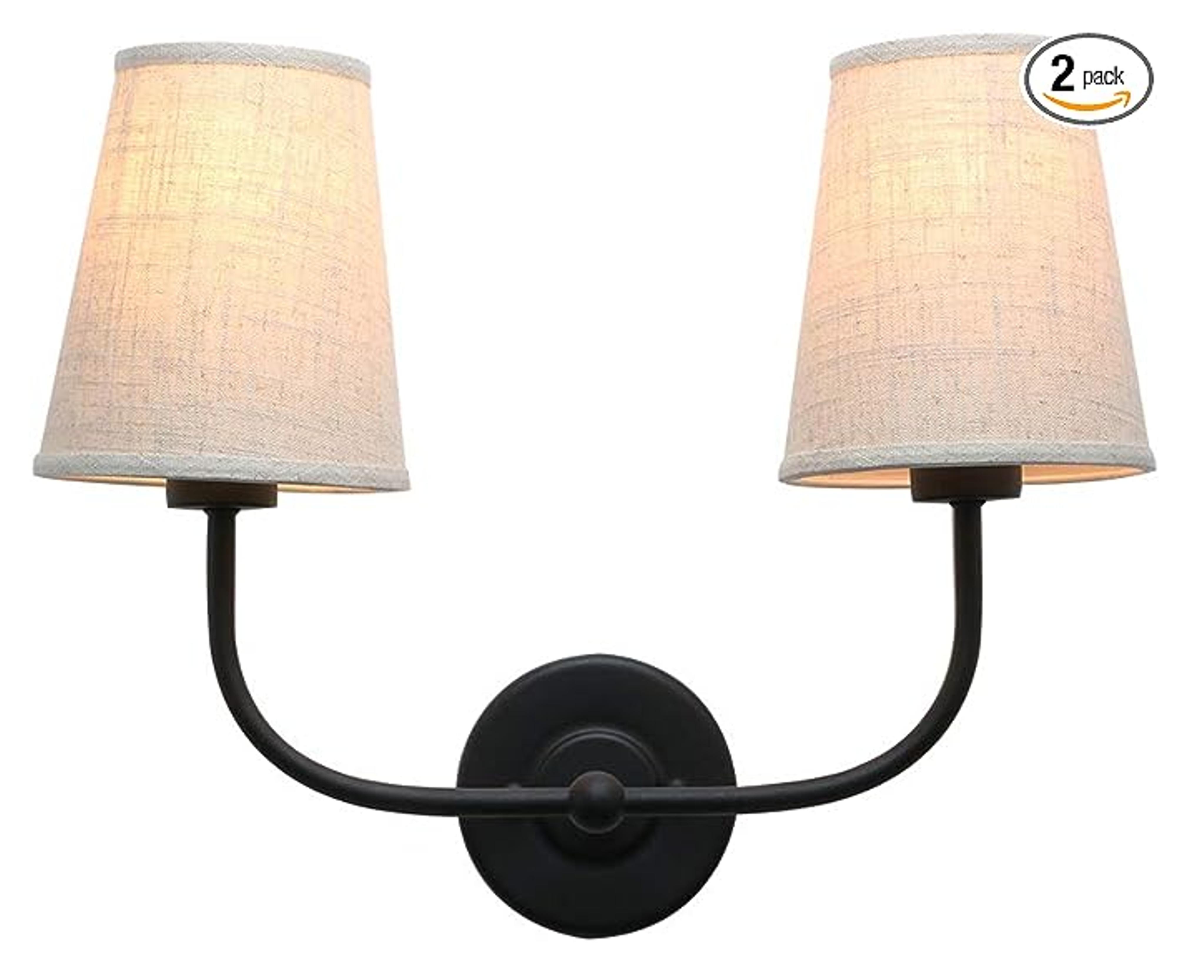 Permo Vintage Double Sconce Antique 2-Lights with Flared Funnel Linen Beige Fabric Shade - Amazon.com