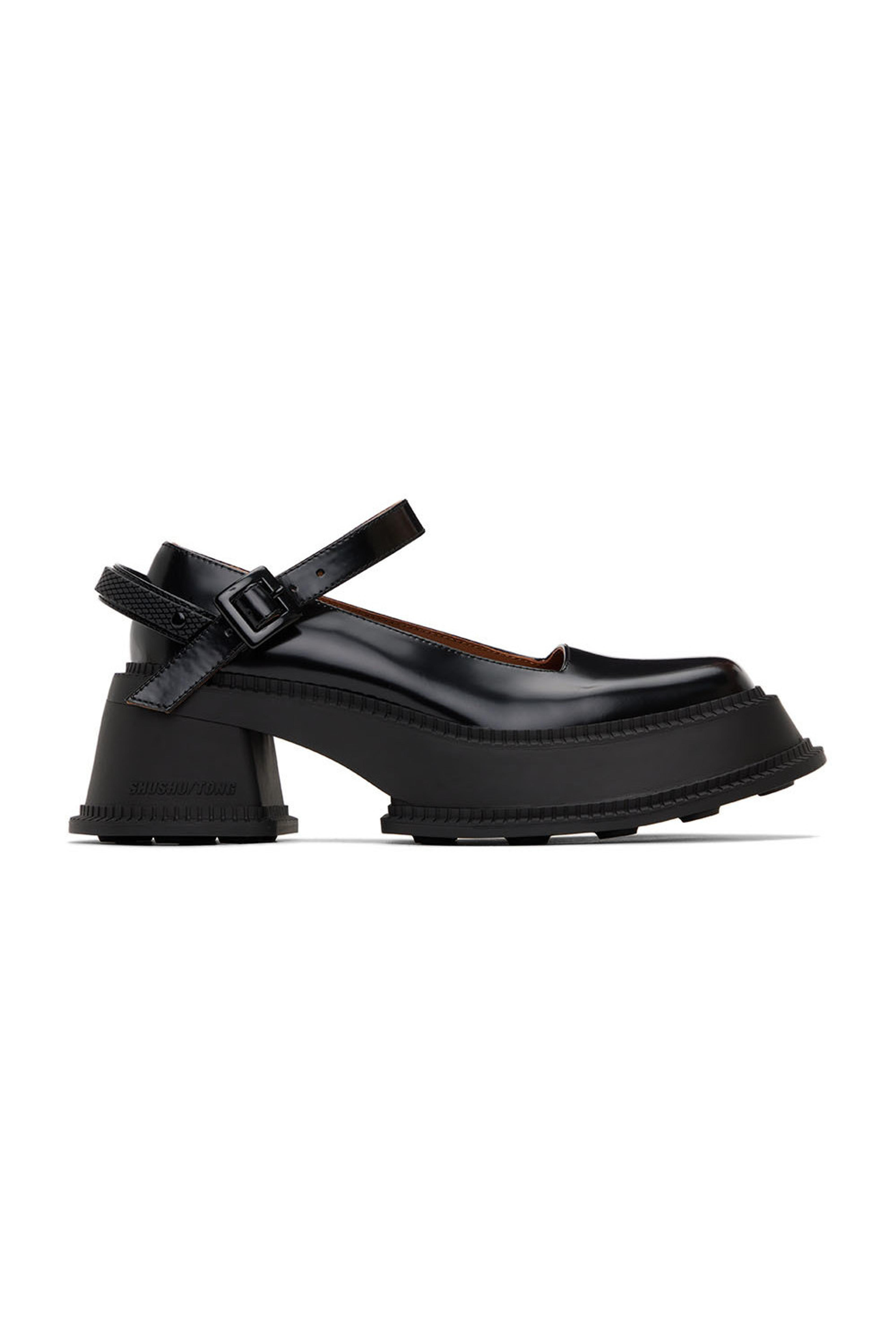 Black Platform Buckle Heels by Shushu/Tong on Sale