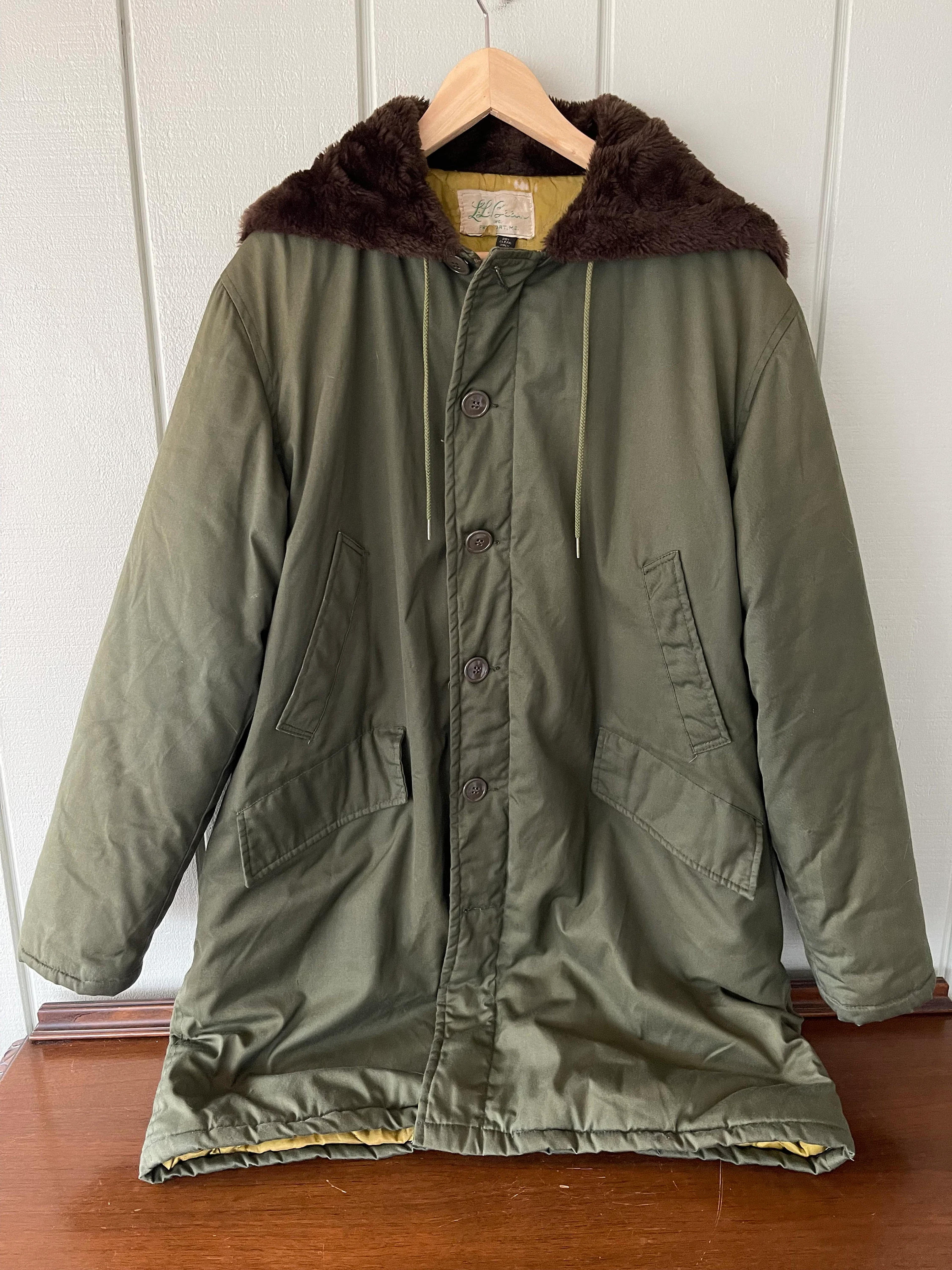 LL Bean 60's Olive Green Military Style Parka With Zip-up Hood - Etsy